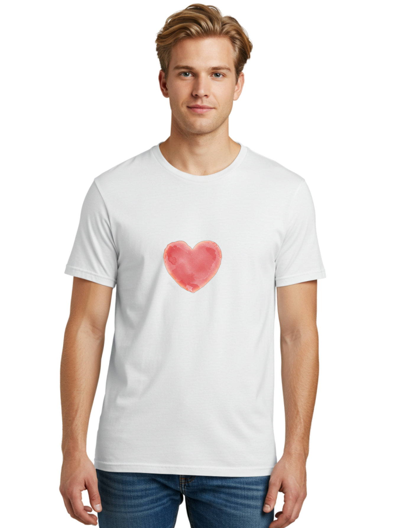 Pink-Heart Men'S Graphic Tee, 100% Cotton, Comfortable Casual Summer Wear, Machine Washable, Pink Heart, Heart Shape, Watercolor Art, Love Symbol, Valentines Day, Romantic Gesture, Tender Touch, Soft Pink Hue Bae238