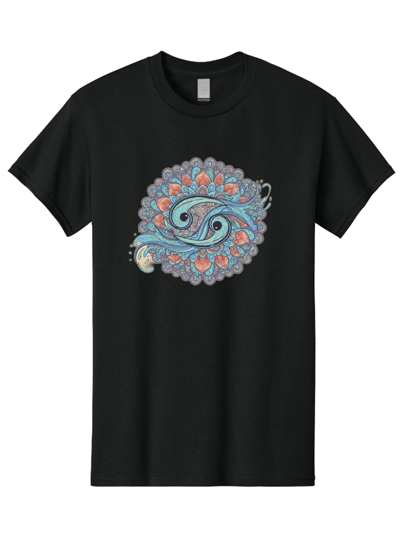 Pisces-Symbol Men'S Graphic Tee, 100% Cotton, Comfortable Casual Summer Wear, Machine Washable, Pisces Zodiac Sign, Fish Symbol, Astrology Illustration, Intricate Design, Mystical Art, Celestial Theme, Abstract Shapes, Blue And Orange Hues, Bae239