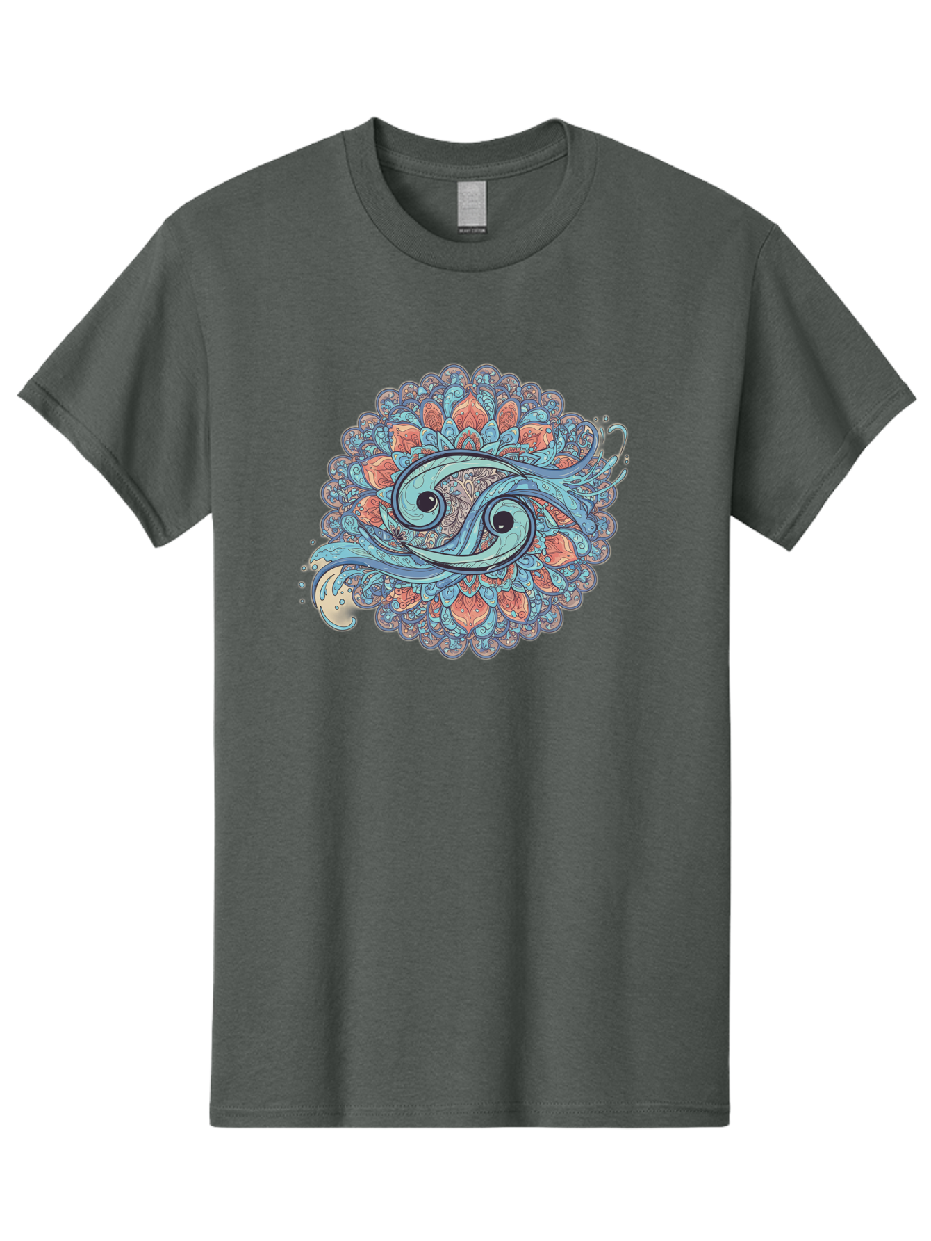 Pisces-Symbol Men'S Graphic Tee, 100% Cotton, Comfortable Casual Summer Wear, Machine Washable, Pisces Zodiac Sign, Fish Symbol, Astrology Illustration, Intricate Design, Mystical Art, Celestial Theme, Abstract Shapes, Blue And Orange Hues, Bae239
