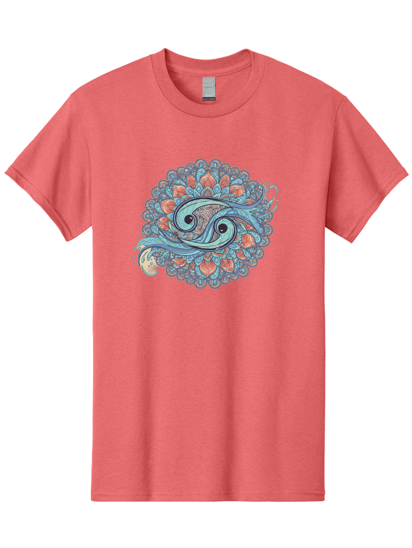 Pisces-Symbol Men'S Graphic Tee, 100% Cotton, Comfortable Casual Summer Wear, Machine Washable, Pisces Zodiac Sign, Fish Symbol, Astrology Illustration, Intricate Design, Mystical Art, Celestial Theme, Abstract Shapes, Blue And Orange Hues, Bae239