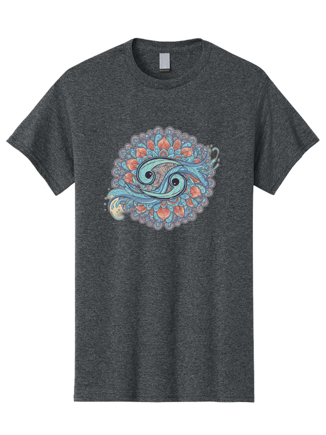 Pisces-Symbol Men'S Graphic Tee, 100% Cotton, Comfortable Casual Summer Wear, Machine Washable, Pisces Zodiac Sign, Fish Symbol, Astrology Illustration, Intricate Design, Mystical Art, Celestial Theme, Abstract Shapes, Blue And Orange Hues, Bae239