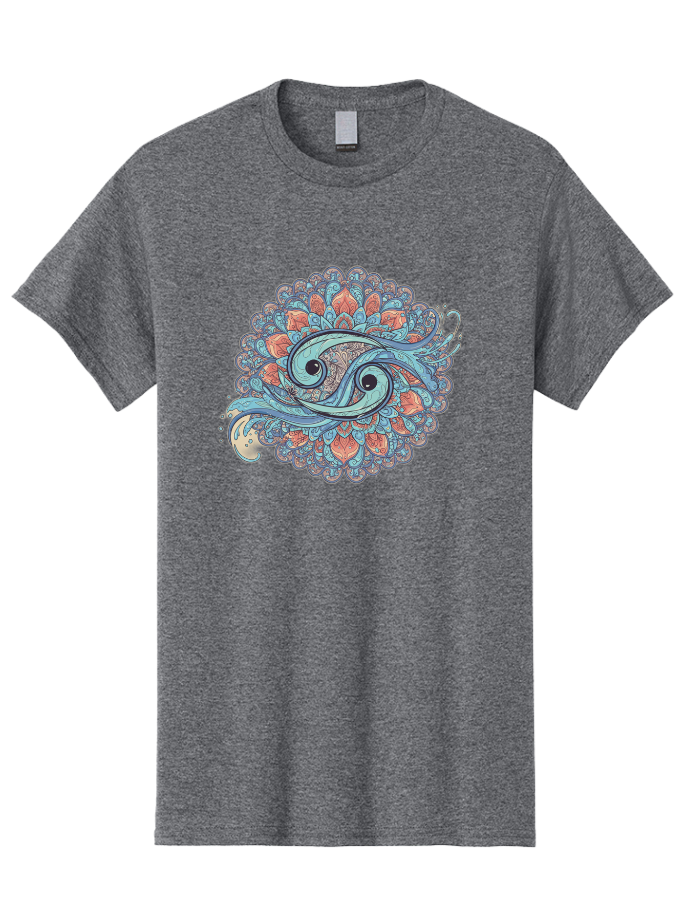 Pisces-Symbol Men'S Graphic Tee, 100% Cotton, Comfortable Casual Summer Wear, Machine Washable, Pisces Zodiac Sign, Fish Symbol, Astrology Illustration, Intricate Design, Mystical Art, Celestial Theme, Abstract Shapes, Blue And Orange Hues, Bae239