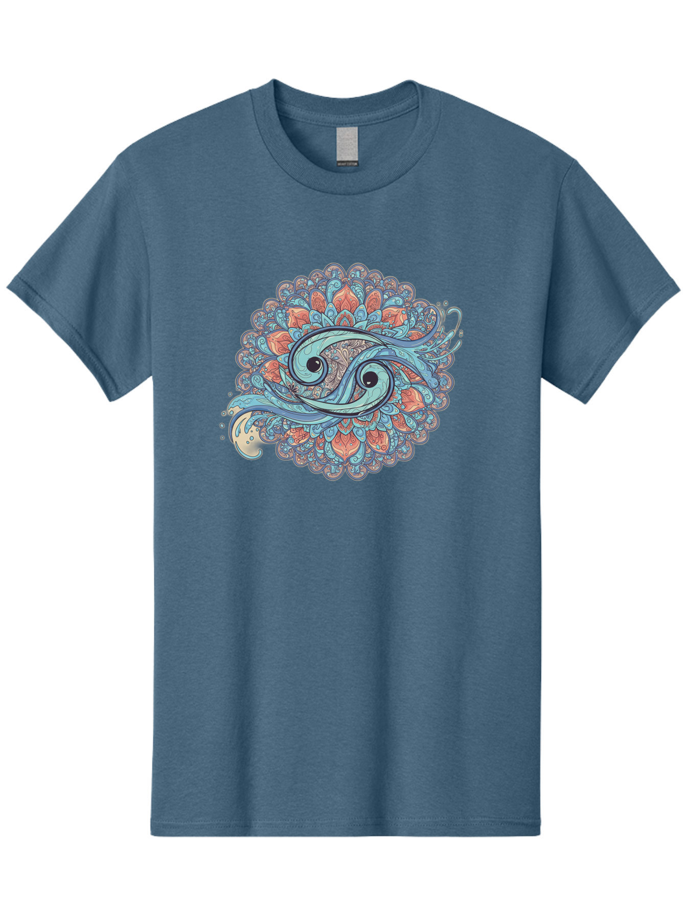 Pisces-Symbol Men'S Graphic Tee, 100% Cotton, Comfortable Casual Summer Wear, Machine Washable, Pisces Zodiac Sign, Fish Symbol, Astrology Illustration, Intricate Design, Mystical Art, Celestial Theme, Abstract Shapes, Blue And Orange Hues, Bae239
