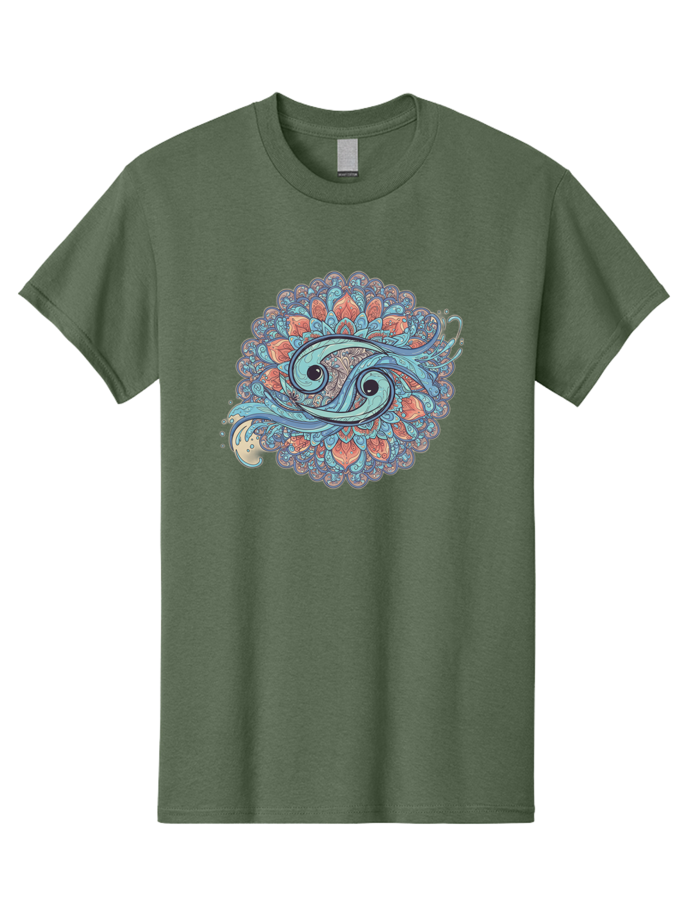 Pisces-Symbol Men'S Graphic Tee, 100% Cotton, Comfortable Casual Summer Wear, Machine Washable, Pisces Zodiac Sign, Fish Symbol, Astrology Illustration, Intricate Design, Mystical Art, Celestial Theme, Abstract Shapes, Blue And Orange Hues, Bae239