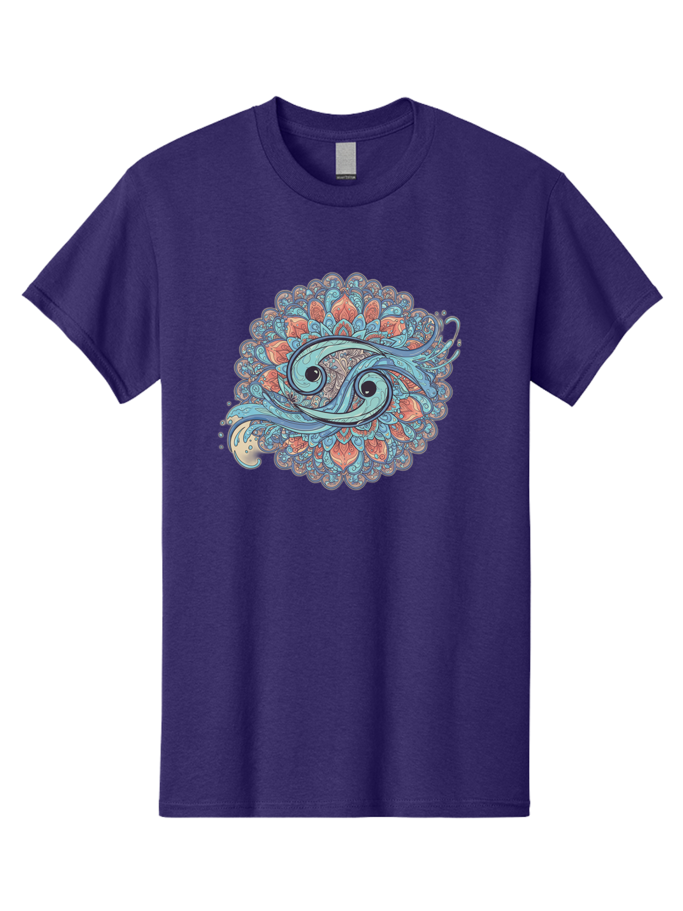 Pisces-Symbol Men'S Graphic Tee, 100% Cotton, Comfortable Casual Summer Wear, Machine Washable, Pisces Zodiac Sign, Fish Symbol, Astrology Illustration, Intricate Design, Mystical Art, Celestial Theme, Abstract Shapes, Blue And Orange Hues, Bae239