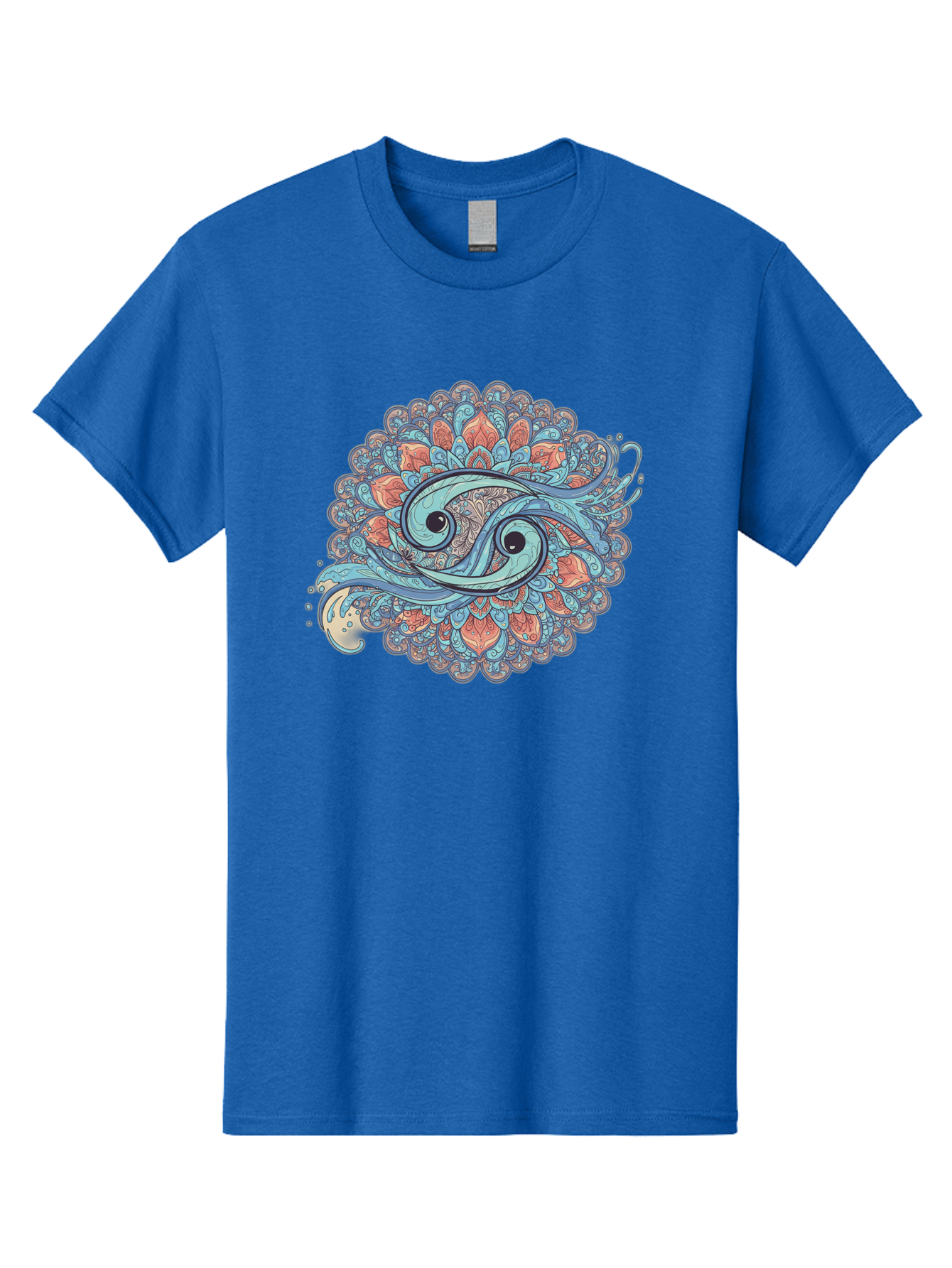 Pisces-Symbol Men'S Graphic Tee, 100% Cotton, Comfortable Casual Summer Wear, Machine Washable, Pisces Zodiac Sign, Fish Symbol, Astrology Illustration, Intricate Design, Mystical Art, Celestial Theme, Abstract Shapes, Blue And Orange Hues, Bae239