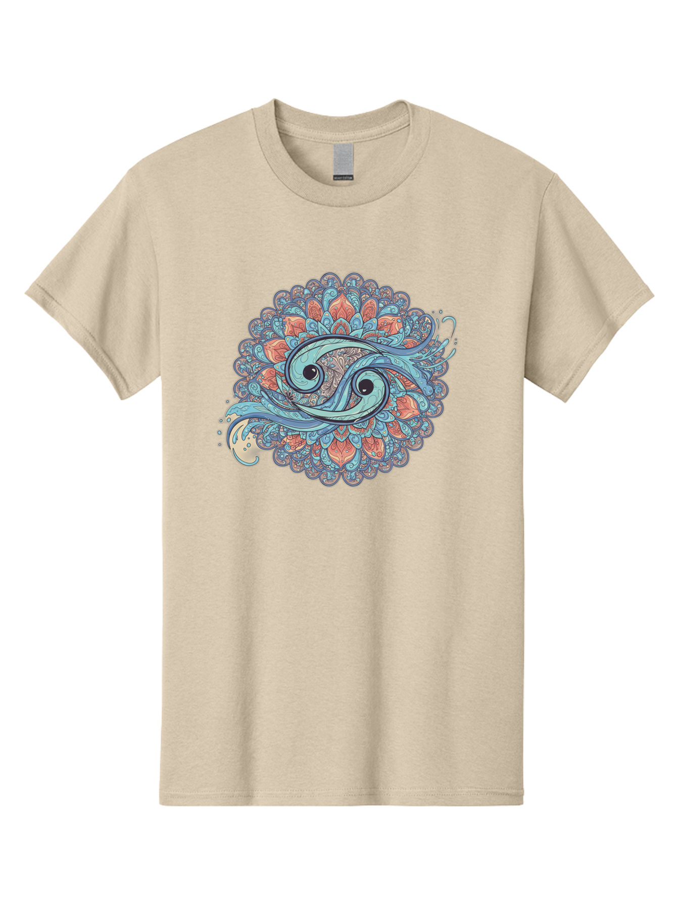 Pisces-Symbol Men'S Graphic Tee, 100% Cotton, Comfortable Casual Summer Wear, Machine Washable, Pisces Zodiac Sign, Fish Symbol, Astrology Illustration, Intricate Design, Mystical Art, Celestial Theme, Abstract Shapes, Blue And Orange Hues, Bae239