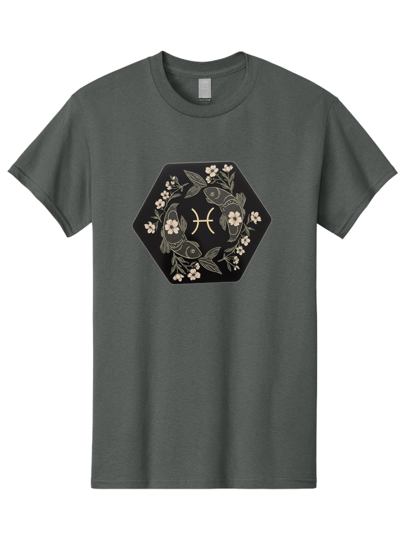 Pisces-Zodiac-Symbol Men'S Graphic Tee, 100% Cotton, Comfortable Casual Summer Wear, Machine Washable, Pisces Zodiac Symbol, Fish Illustration, Floral Wreath, Astrology Sign, Horoscope, Mystical Design, Esoteric Art, Spiritual Symbolism, Bae240