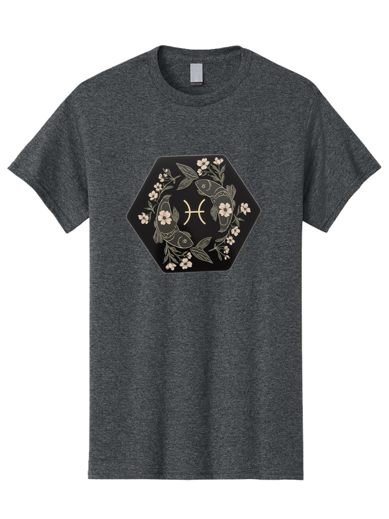 Pisces-Zodiac-Symbol Men'S Graphic Tee, 100% Cotton, Comfortable Casual Summer Wear, Machine Washable, Pisces Zodiac Symbol, Fish Illustration, Floral Wreath, Astrology Sign, Horoscope, Mystical Design, Esoteric Art, Spiritual Symbolism, Bae240