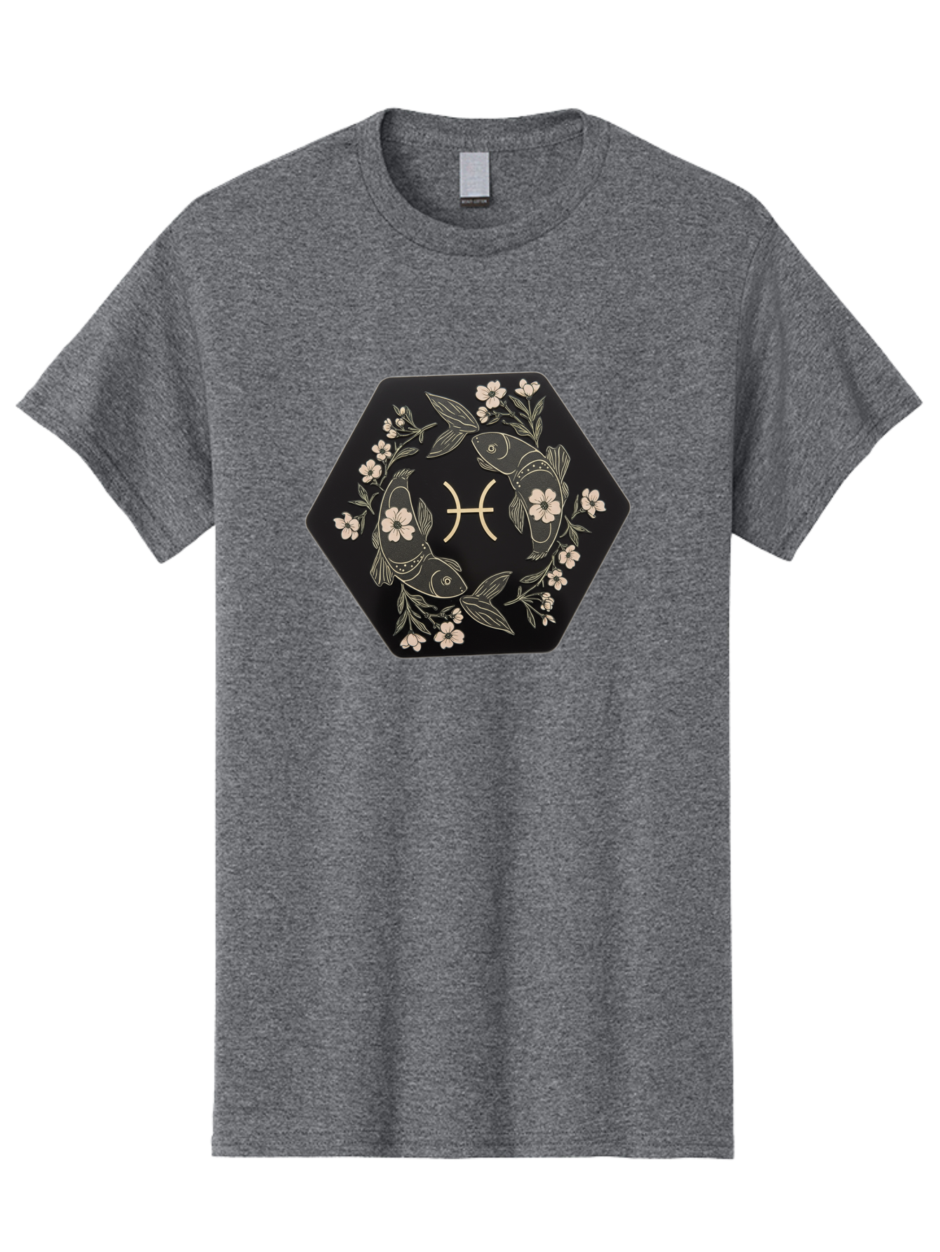 Pisces-Zodiac-Symbol Men'S Graphic Tee, 100% Cotton, Comfortable Casual Summer Wear, Machine Washable, Pisces Zodiac Symbol, Fish Illustration, Floral Wreath, Astrology Sign, Horoscope, Mystical Design, Esoteric Art, Spiritual Symbolism, Bae240