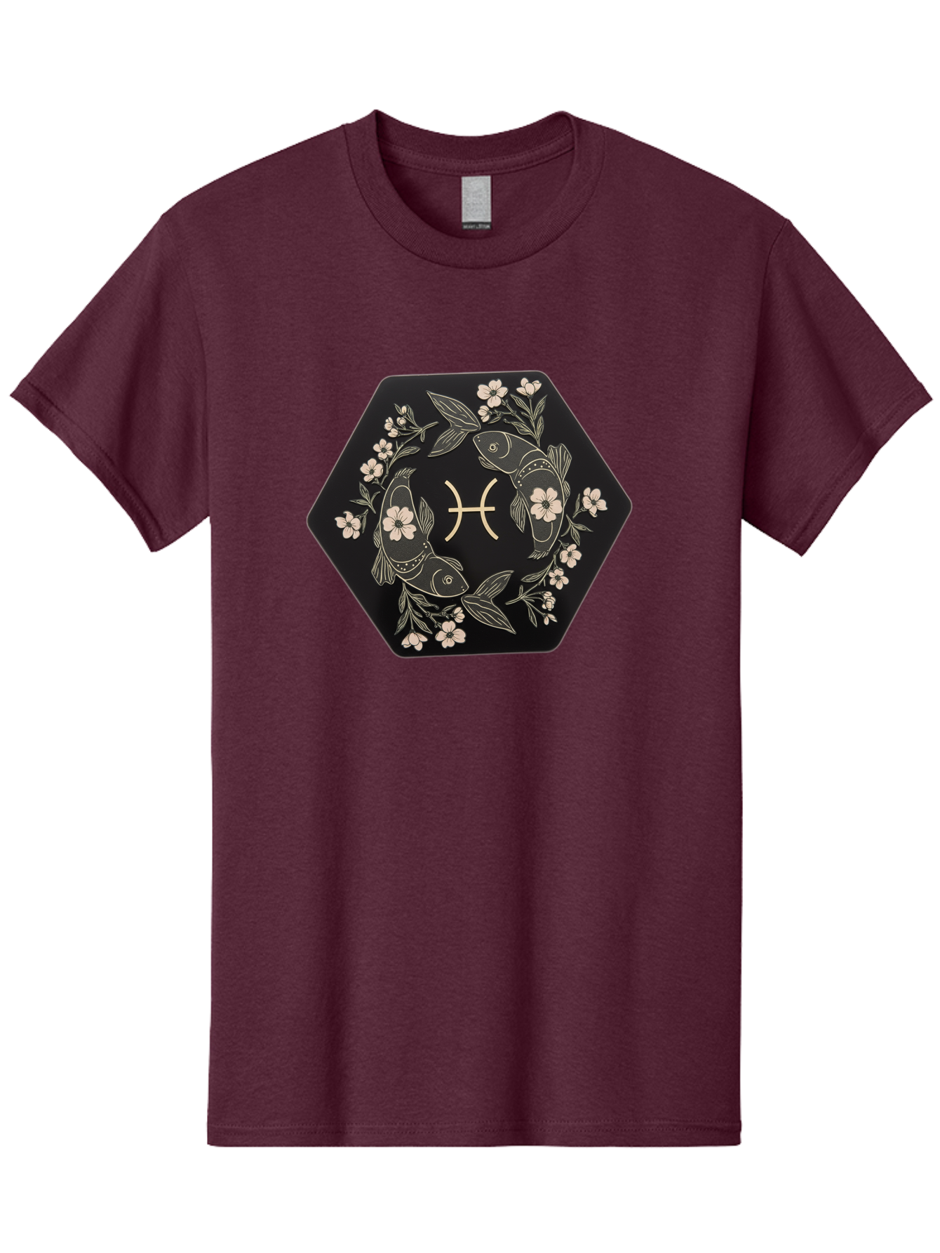 Pisces-Zodiac-Symbol Men'S Graphic Tee, 100% Cotton, Comfortable Casual Summer Wear, Machine Washable, Pisces Zodiac Symbol, Fish Illustration, Floral Wreath, Astrology Sign, Horoscope, Mystical Design, Esoteric Art, Spiritual Symbolism, Bae240