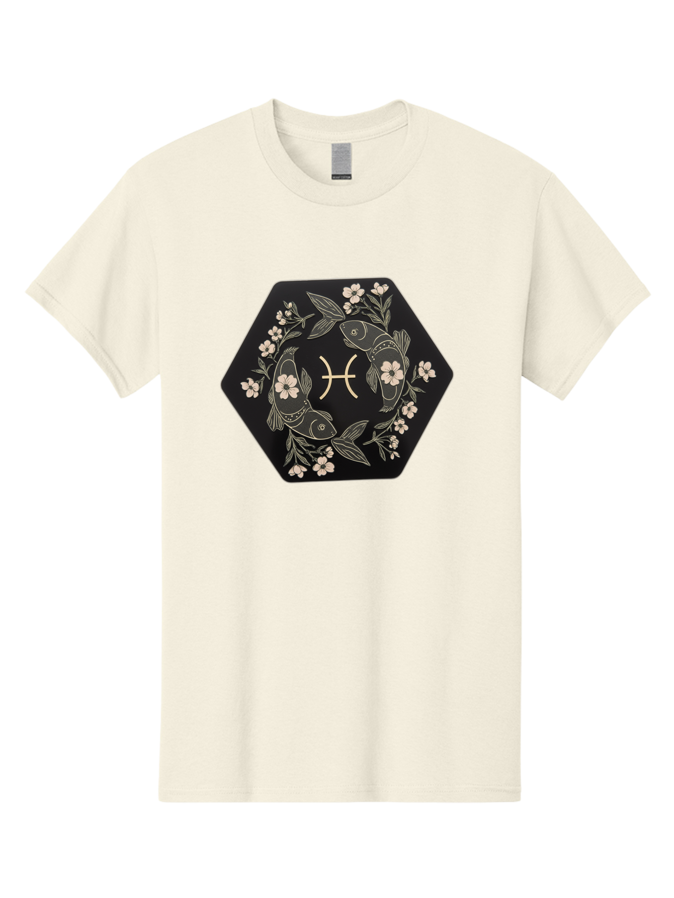 Pisces-Zodiac-Symbol Men'S Graphic Tee, 100% Cotton, Comfortable Casual Summer Wear, Machine Washable, Pisces Zodiac Symbol, Fish Illustration, Floral Wreath, Astrology Sign, Horoscope, Mystical Design, Esoteric Art, Spiritual Symbolism, Bae240