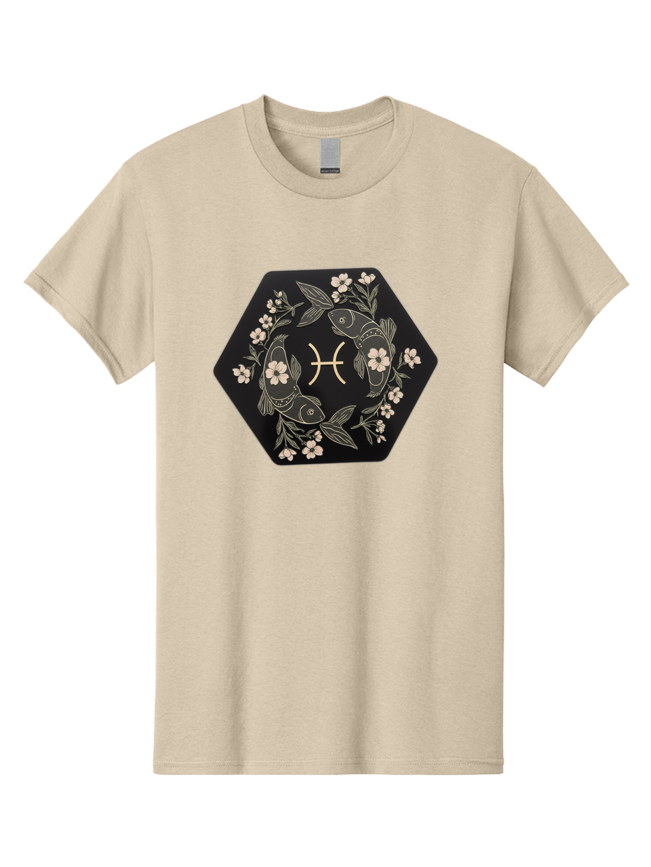 Pisces-Zodiac-Symbol Men'S Graphic Tee, 100% Cotton, Comfortable Casual Summer Wear, Machine Washable, Pisces Zodiac Symbol, Fish Illustration, Floral Wreath, Astrology Sign, Horoscope, Mystical Design, Esoteric Art, Spiritual Symbolism, Bae240