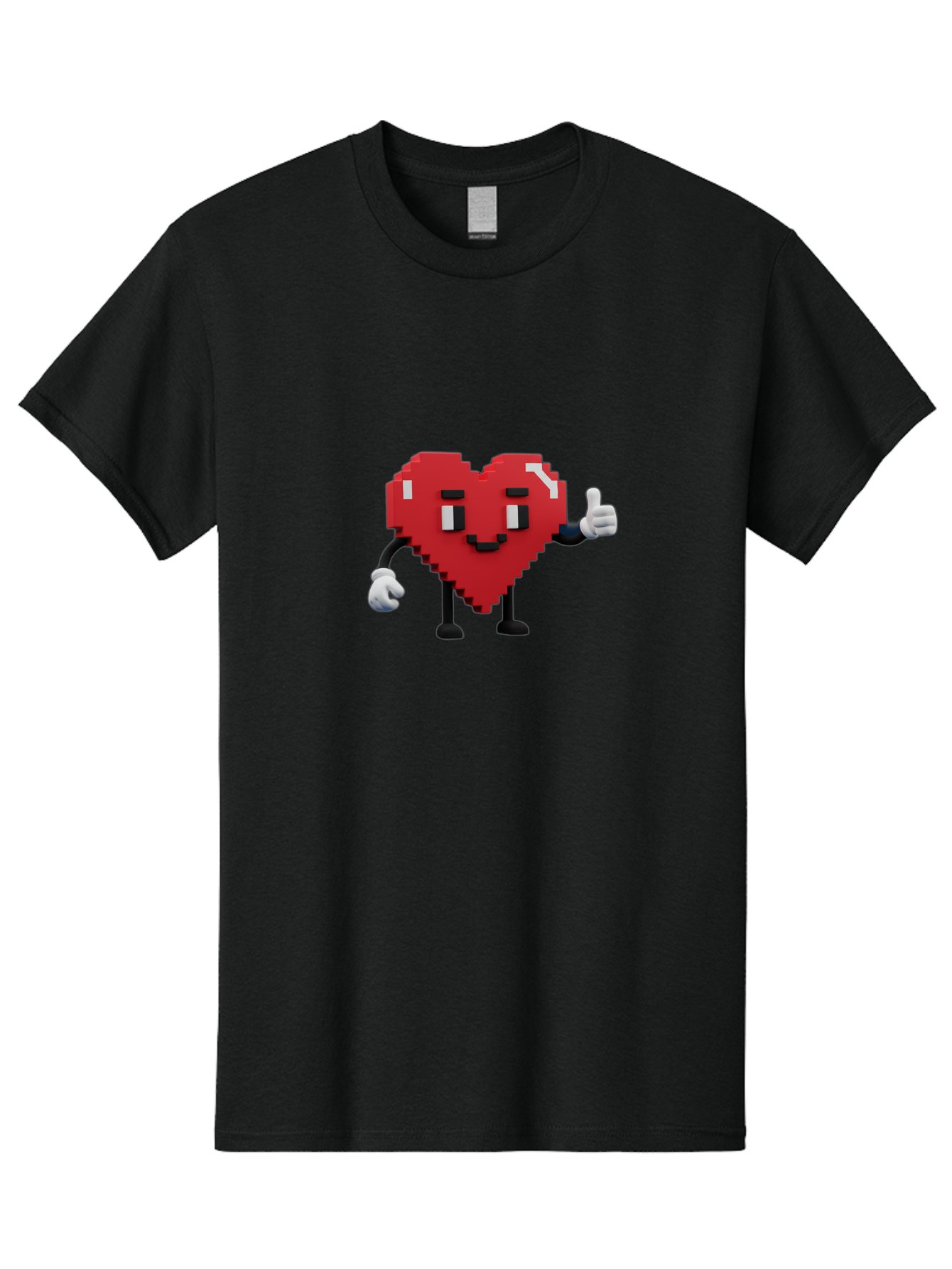 Pixel-Heart Men'S Graphic Tee, 100% Cotton, Comfortable Casual Summer Wear, Machine Washable, Red Heart Character, Pixel Art Style, Thumbs Up Gesture, Friendly Expression, Cute Design, Gaming-Inspired, Digital Illustration, Love Symbol Bae241