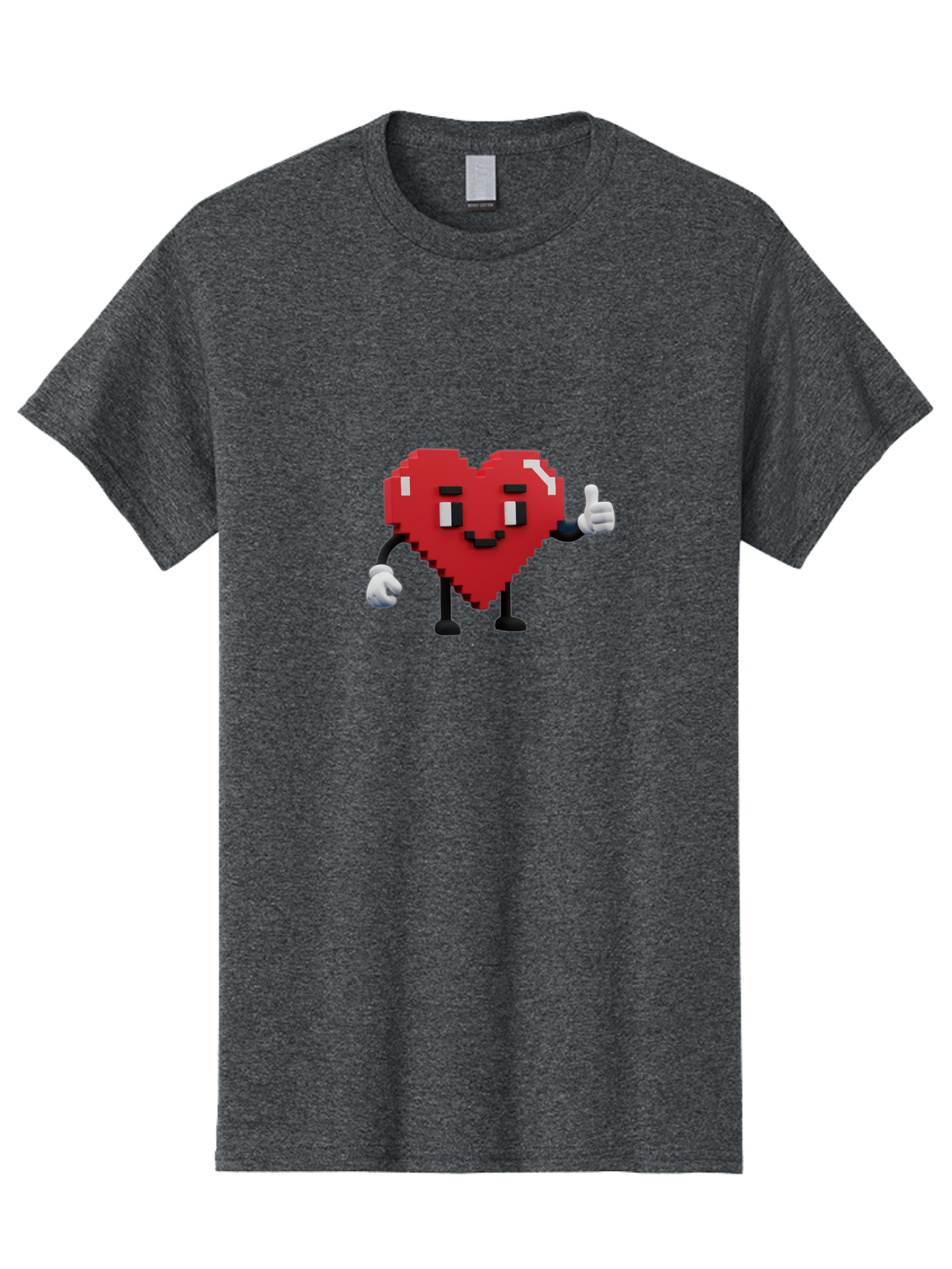 Pixel-Heart Men'S Graphic Tee, 100% Cotton, Comfortable Casual Summer Wear, Machine Washable, Red Heart Character, Pixel Art Style, Thumbs Up Gesture, Friendly Expression, Cute Design, Gaming-Inspired, Digital Illustration, Love Symbol Bae241