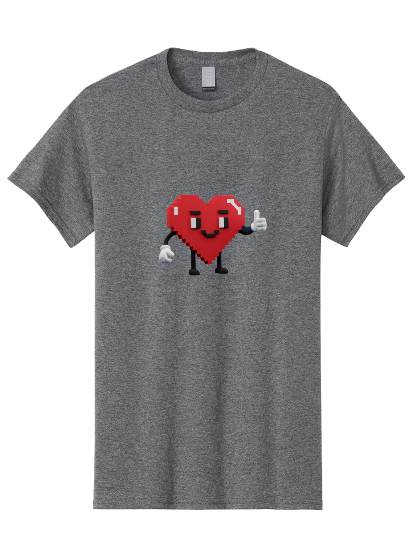 Pixel-Heart Men'S Graphic Tee, 100% Cotton, Comfortable Casual Summer Wear, Machine Washable, Red Heart Character, Pixel Art Style, Thumbs Up Gesture, Friendly Expression, Cute Design, Gaming-Inspired, Digital Illustration, Love Symbol Bae241
