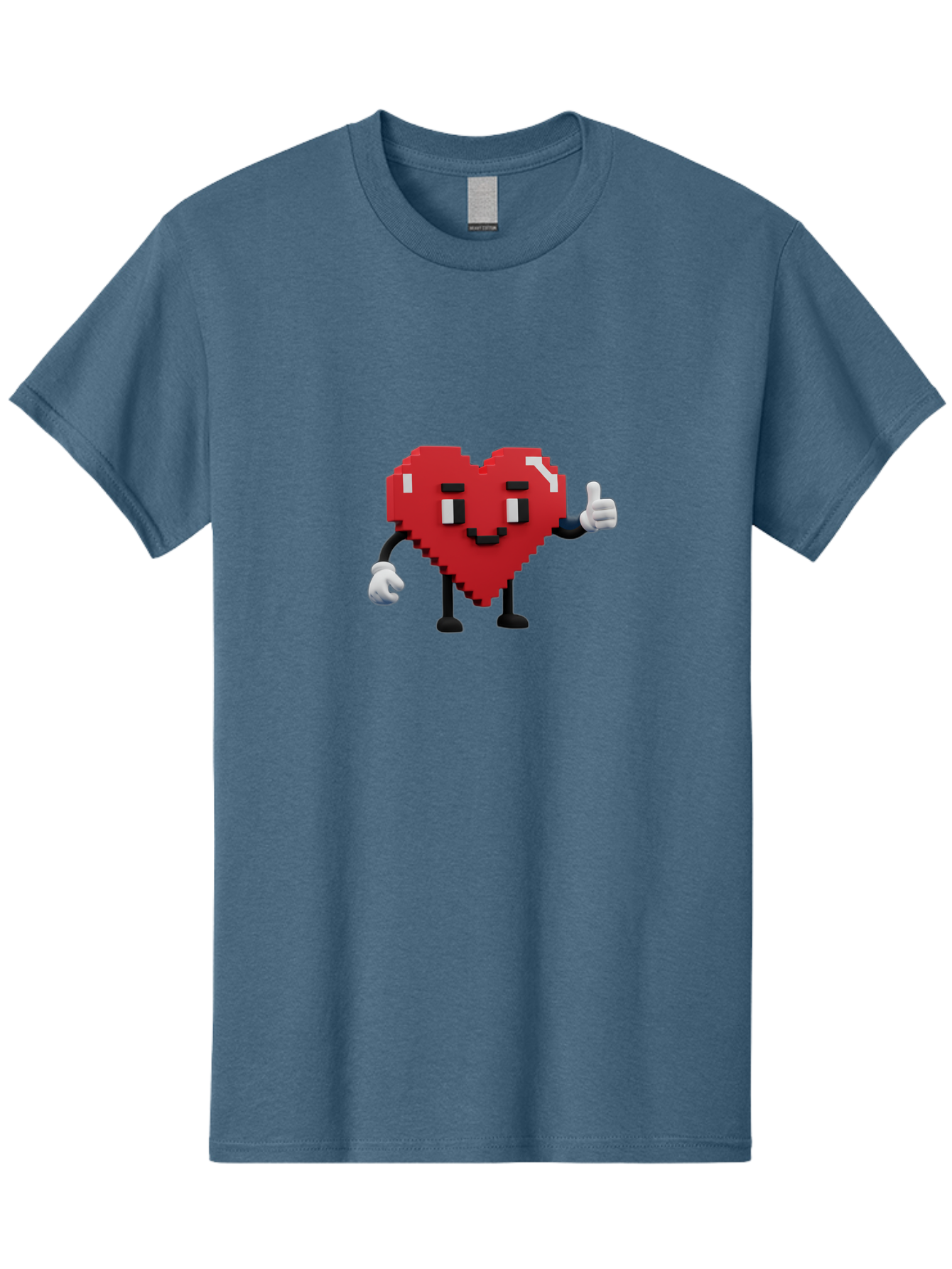 Pixel-Heart Men'S Graphic Tee, 100% Cotton, Comfortable Casual Summer Wear, Machine Washable, Red Heart Character, Pixel Art Style, Thumbs Up Gesture, Friendly Expression, Cute Design, Gaming-Inspired, Digital Illustration, Love Symbol Bae241
