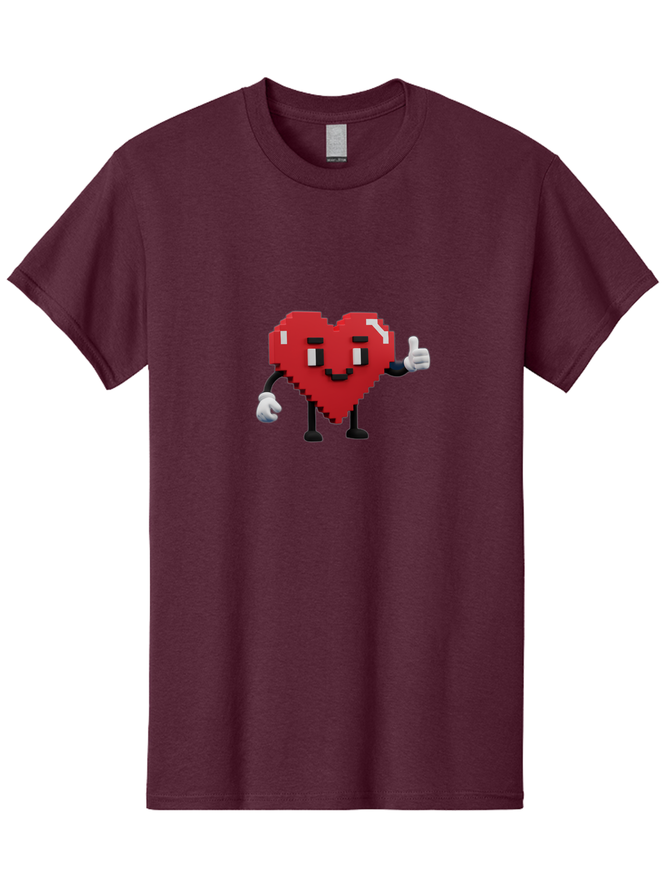 Pixel-Heart Men'S Graphic Tee, 100% Cotton, Comfortable Casual Summer Wear, Machine Washable, Red Heart Character, Pixel Art Style, Thumbs Up Gesture, Friendly Expression, Cute Design, Gaming-Inspired, Digital Illustration, Love Symbol Bae241