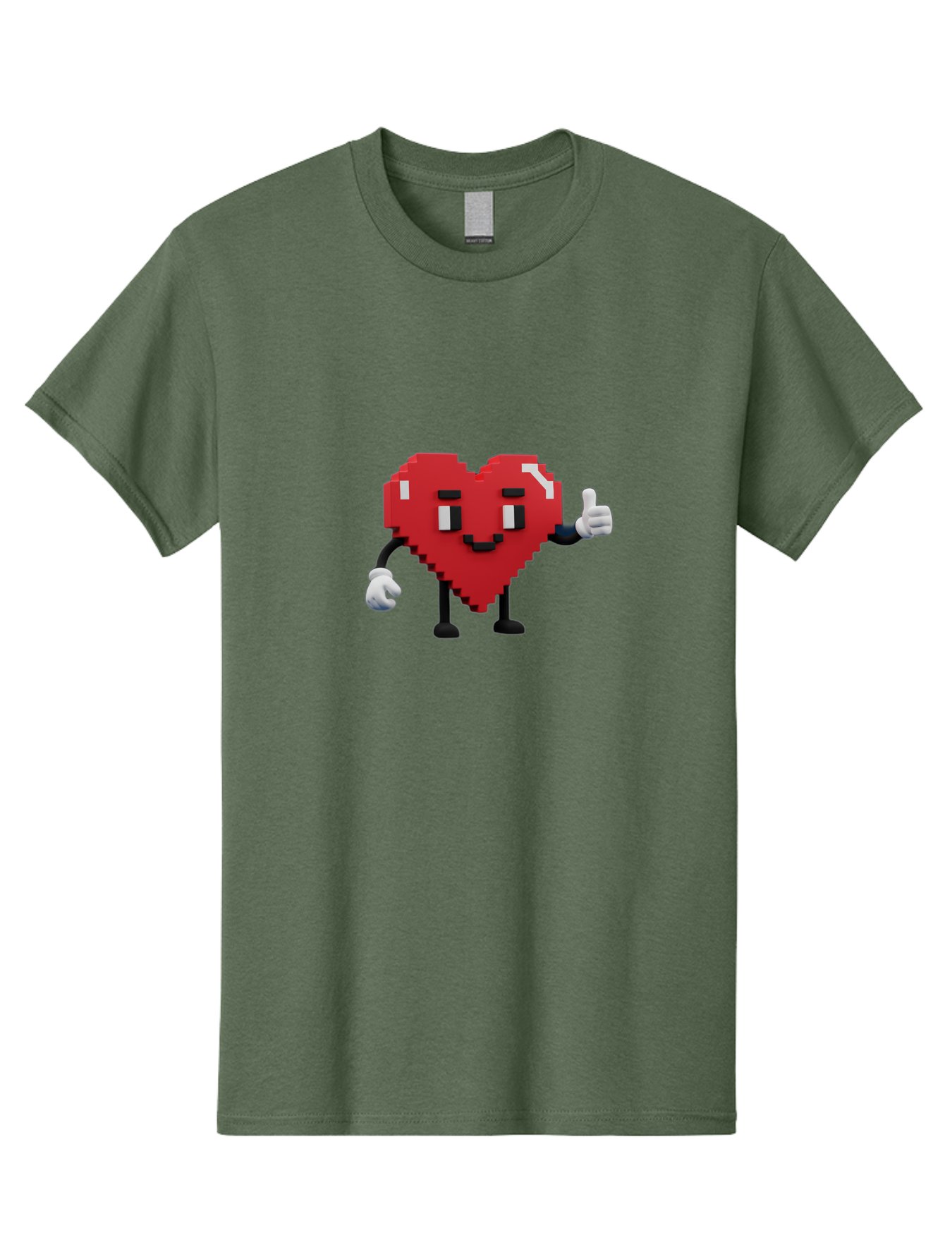 Pixel-Heart Men'S Graphic Tee, 100% Cotton, Comfortable Casual Summer Wear, Machine Washable, Red Heart Character, Pixel Art Style, Thumbs Up Gesture, Friendly Expression, Cute Design, Gaming-Inspired, Digital Illustration, Love Symbol Bae241
