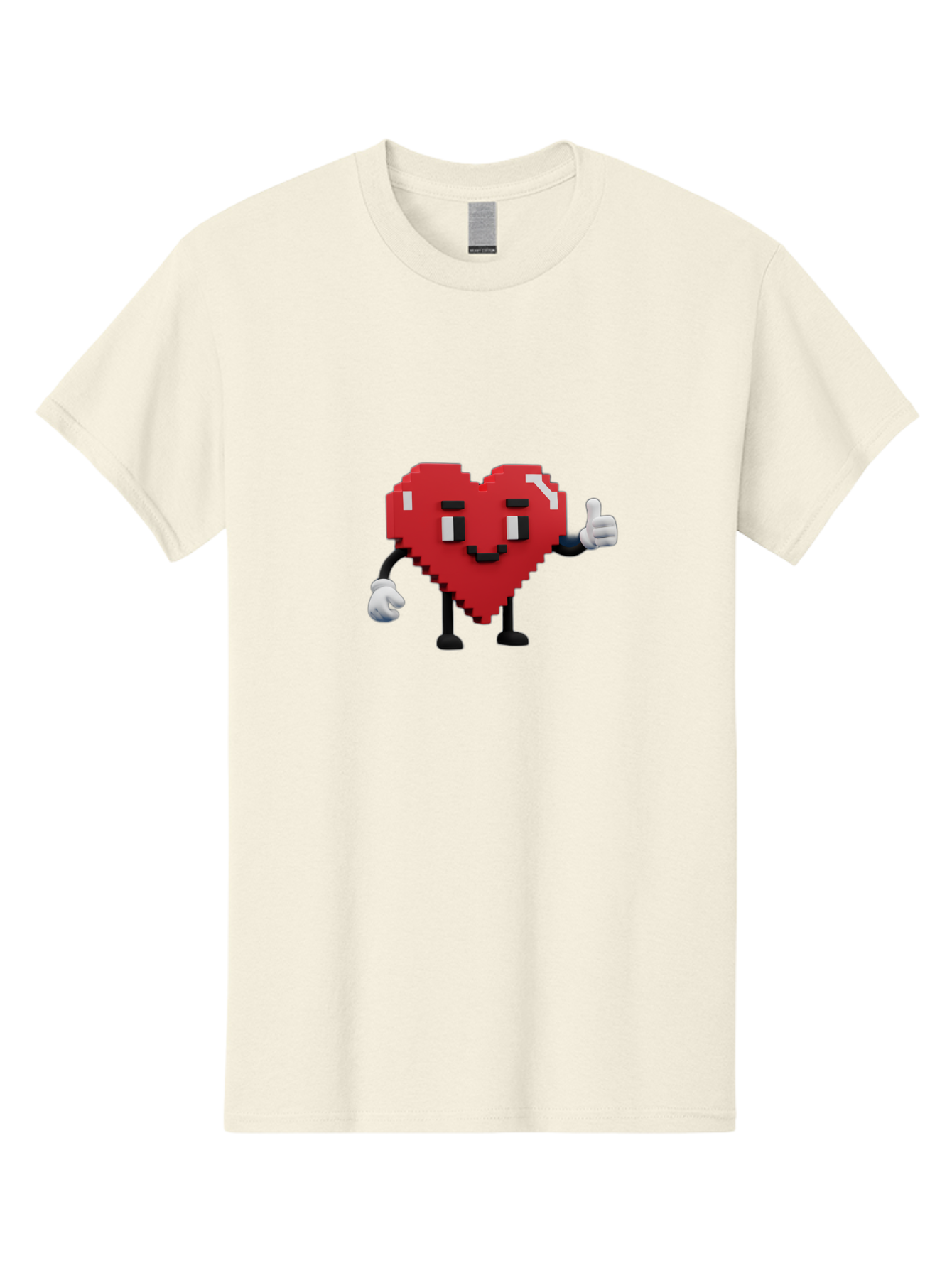 Pixel-Heart Men'S Graphic Tee, 100% Cotton, Comfortable Casual Summer Wear, Machine Washable, Red Heart Character, Pixel Art Style, Thumbs Up Gesture, Friendly Expression, Cute Design, Gaming-Inspired, Digital Illustration, Love Symbol Bae241