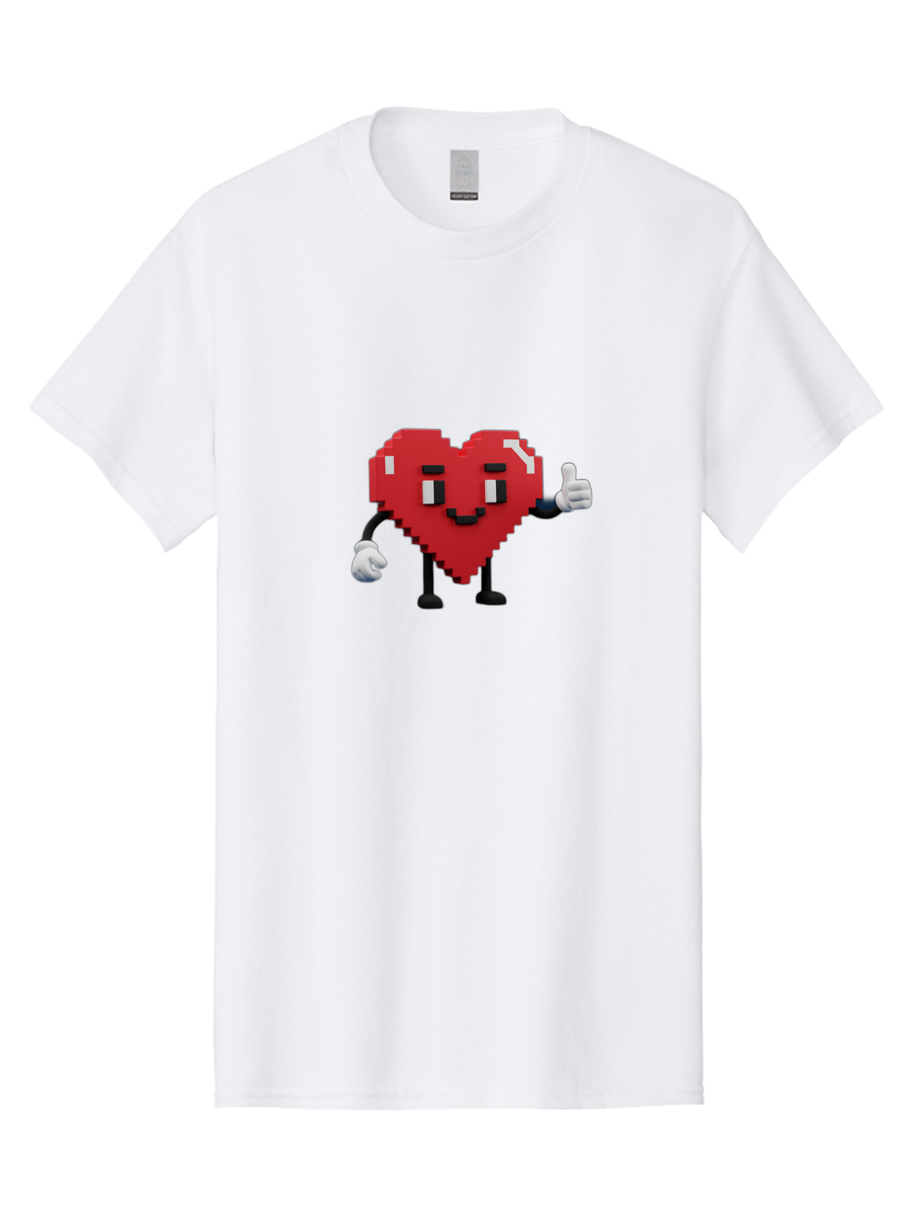 Pixel-Heart Men'S Graphic Tee, 100% Cotton, Comfortable Casual Summer Wear, Machine Washable, Red Heart Character, Pixel Art Style, Thumbs Up Gesture, Friendly Expression, Cute Design, Gaming-Inspired, Digital Illustration, Love Symbol Bae241