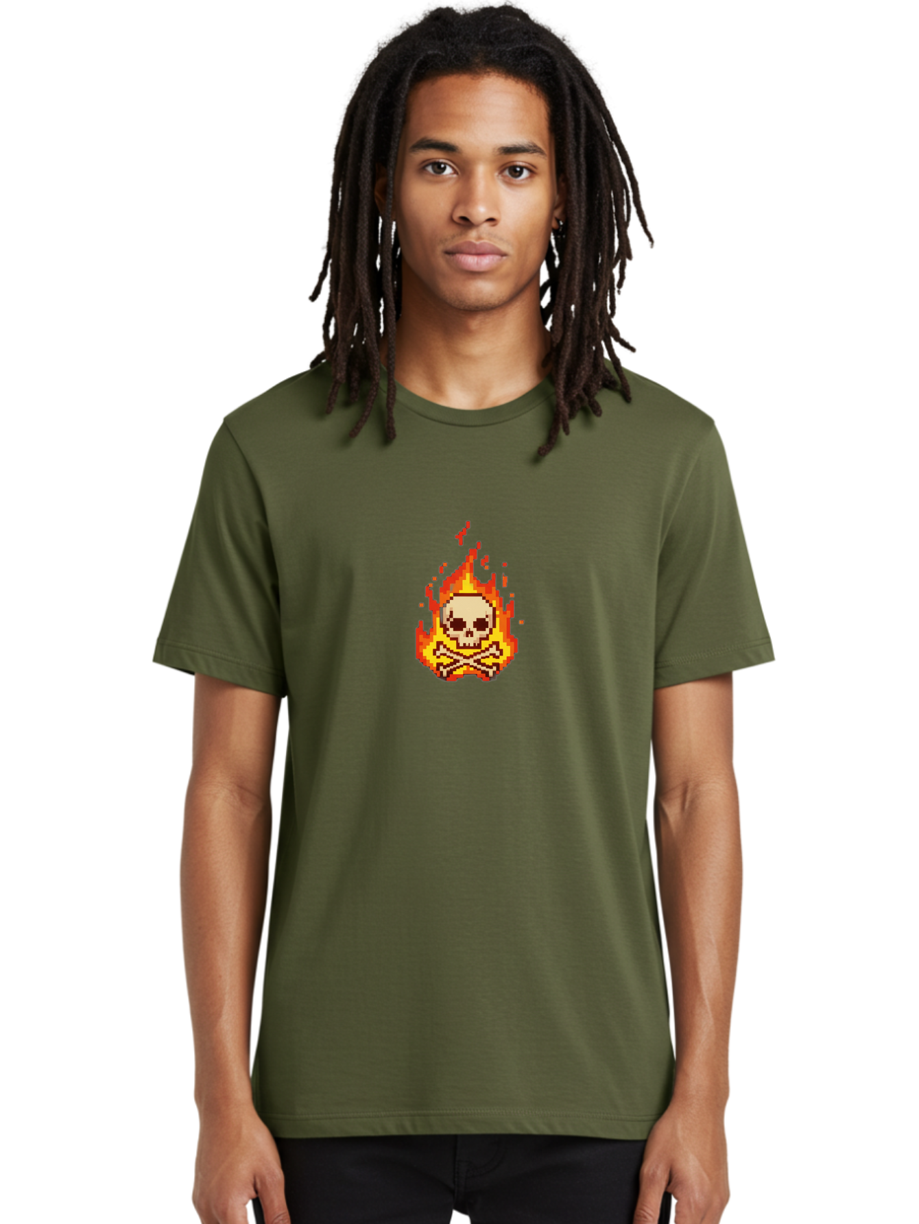 Pixel-Skull-And-Crossbones Men'S Graphic Tee, 100% Cotton, Comfortable Casual Summer Wear, Machine Washable, Death Symbol, Danger Sign, Warning Sign, Skull And Crossbones, Pixel Art, Retro Gaming, Grunge Aesthetics, Fiery Flames, Bae242