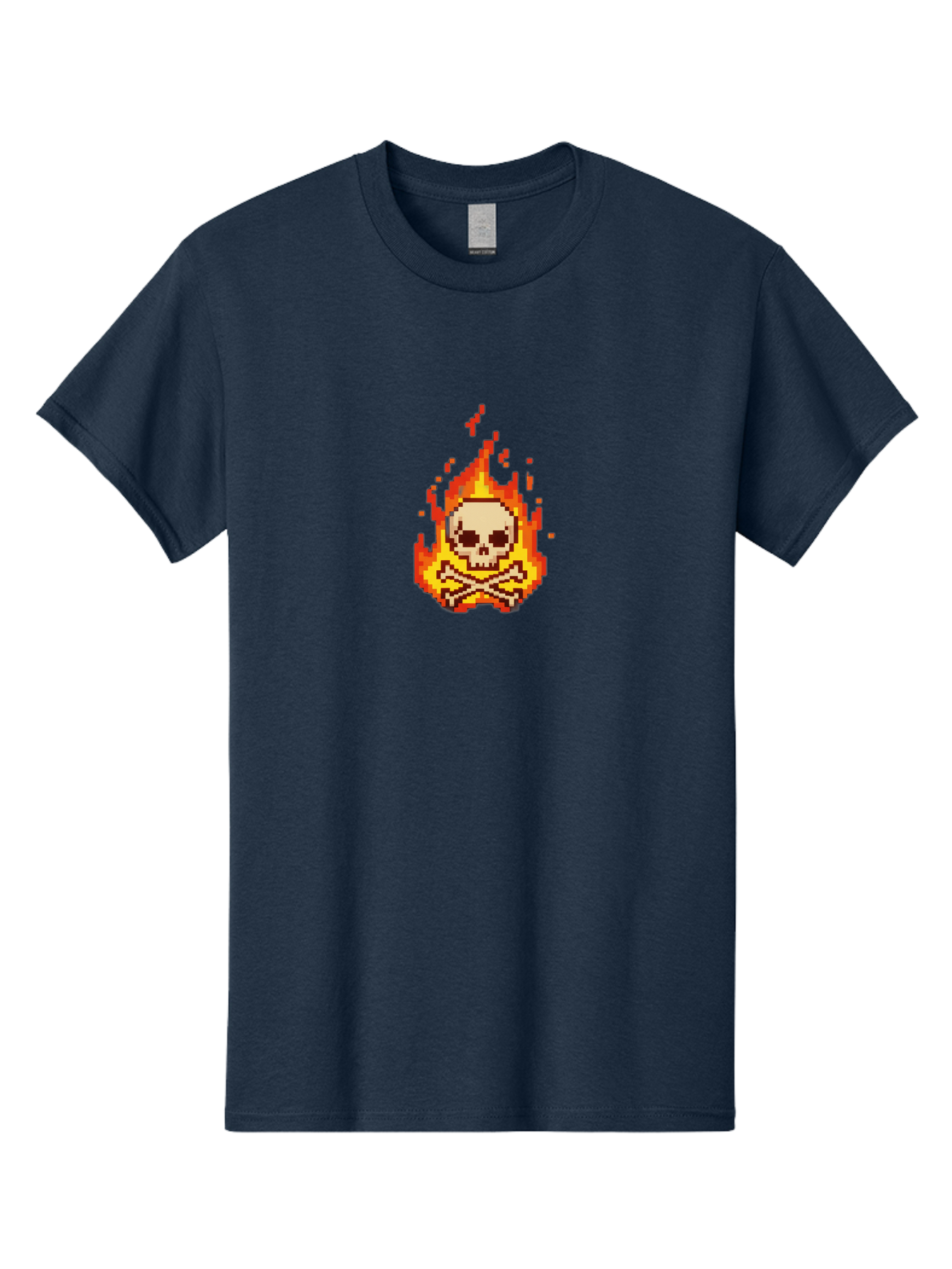 Pixel-Skull-And-Crossbones Men'S Graphic Tee, 100% Cotton, Comfortable Casual Summer Wear, Machine Washable, Death Symbol, Danger Sign, Warning Sign, Skull And Crossbones, Pixel Art, Retro Gaming, Grunge Aesthetics, Fiery Flames, Bae242