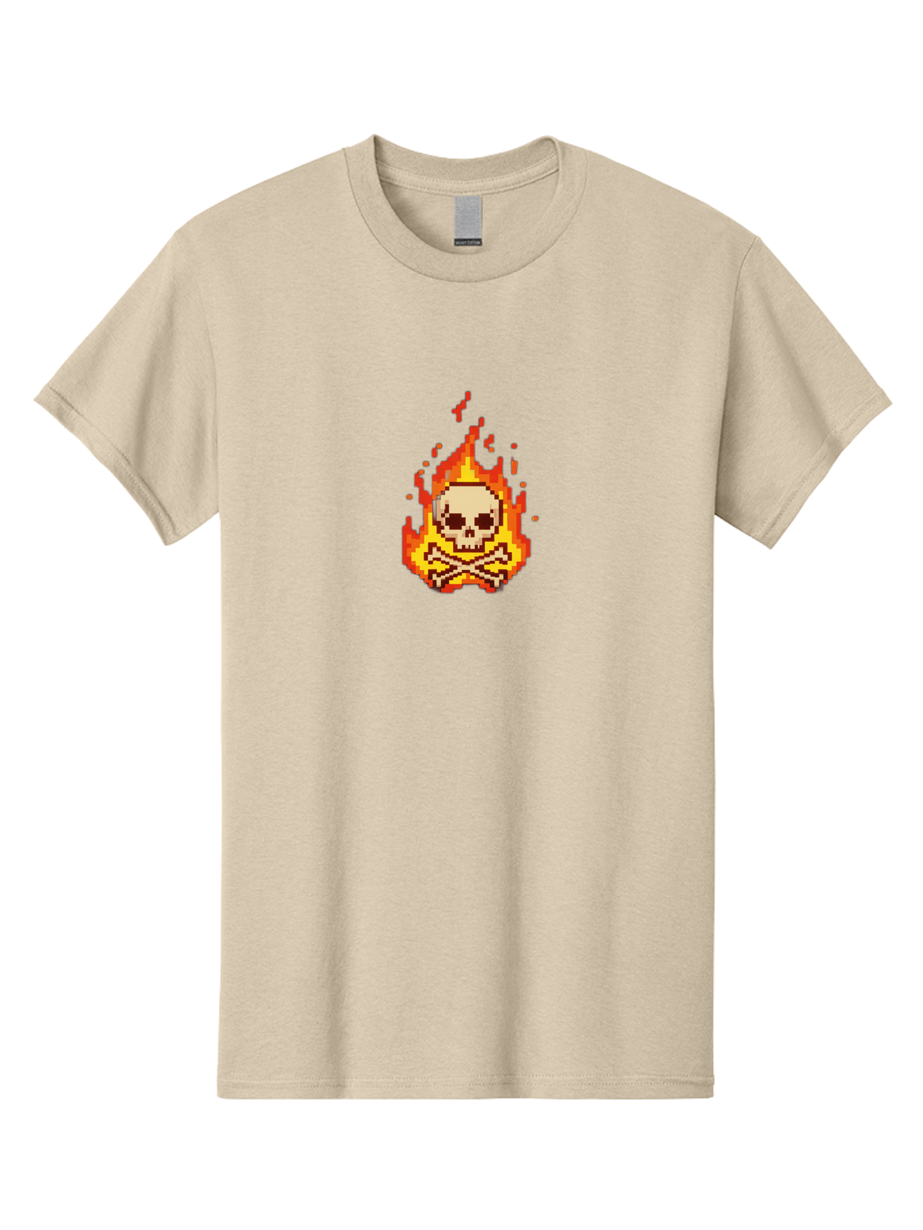 Pixel-Skull-And-Crossbones Men'S Graphic Tee, 100% Cotton, Comfortable Casual Summer Wear, Machine Washable, Death Symbol, Danger Sign, Warning Sign, Skull And Crossbones, Pixel Art, Retro Gaming, Grunge Aesthetics, Fiery Flames, Bae242
