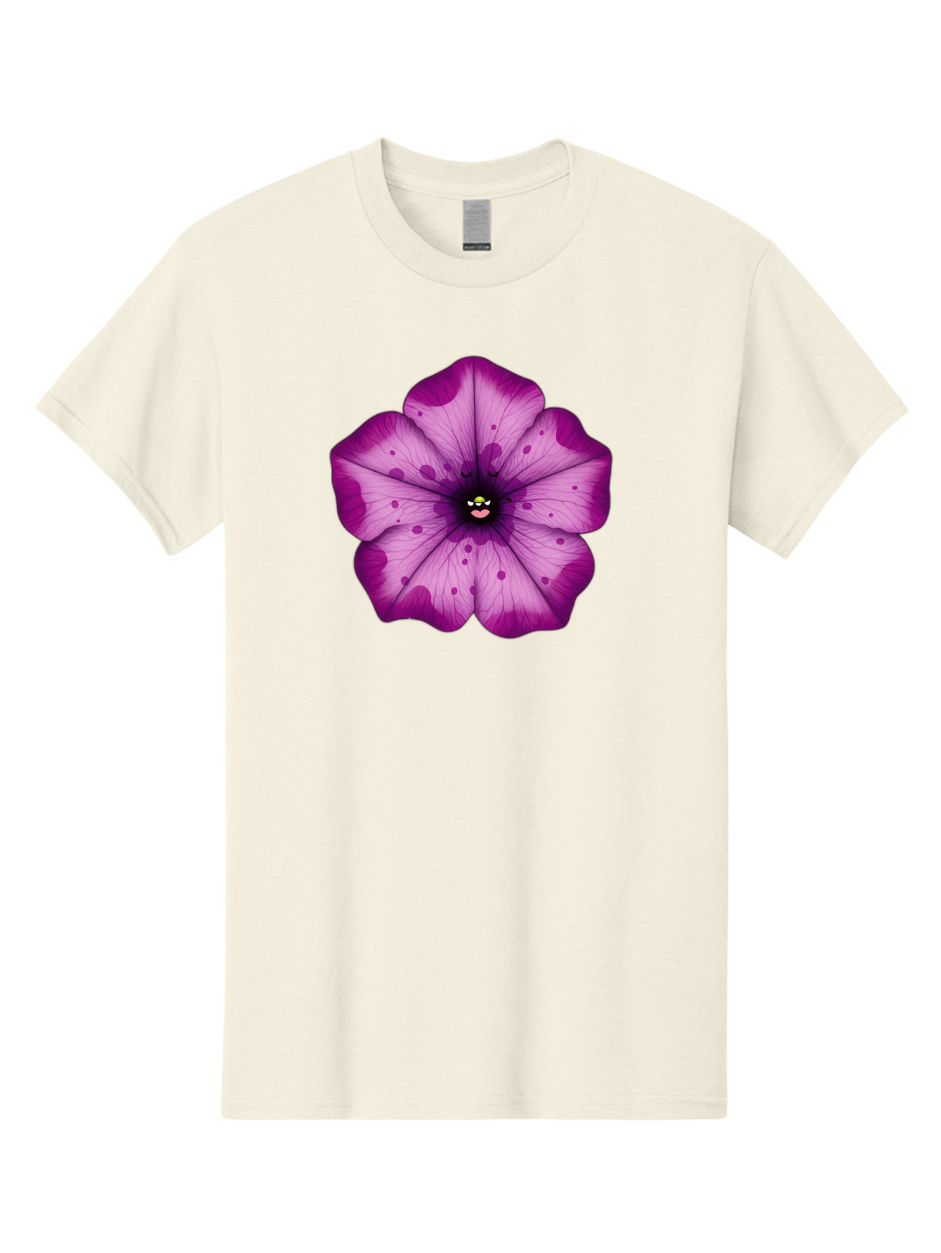 Purple-Flower Men'S Graphic Tee, 100% Cotton, Comfortable Casual Summer Wear, Machine Washable, Purple Flower, Cartoon Style, Vibrant Colors, Whimsical Design, Floral Pattern, Playful Character, Purple Petals, Spotty Design Bae243