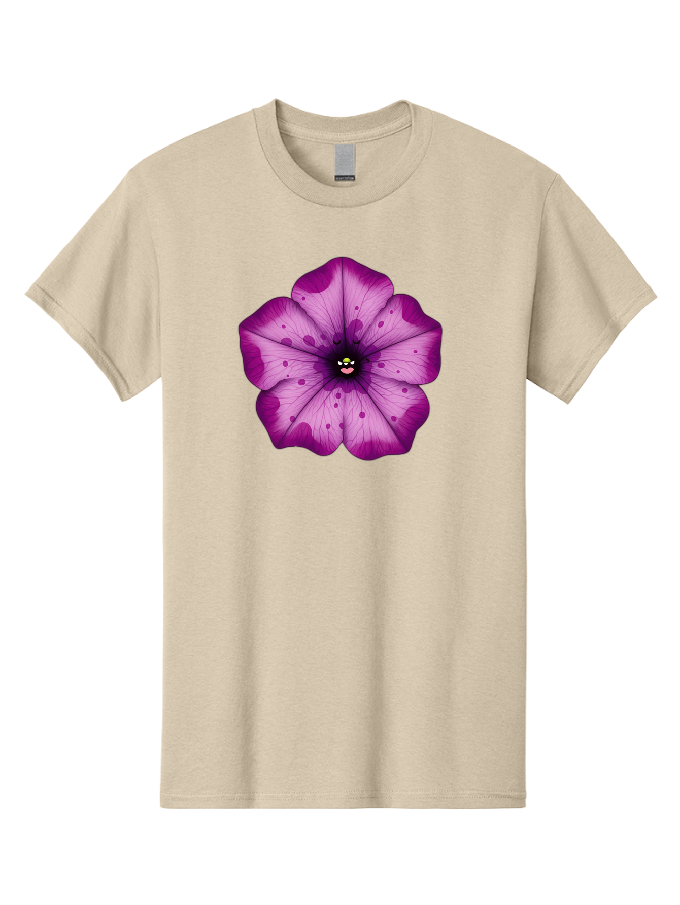 Purple-Flower Men'S Graphic Tee, 100% Cotton, Comfortable Casual Summer Wear, Machine Washable, Purple Flower, Cartoon Style, Vibrant Colors, Whimsical Design, Floral Pattern, Playful Character, Purple Petals, Spotty Design Bae243
