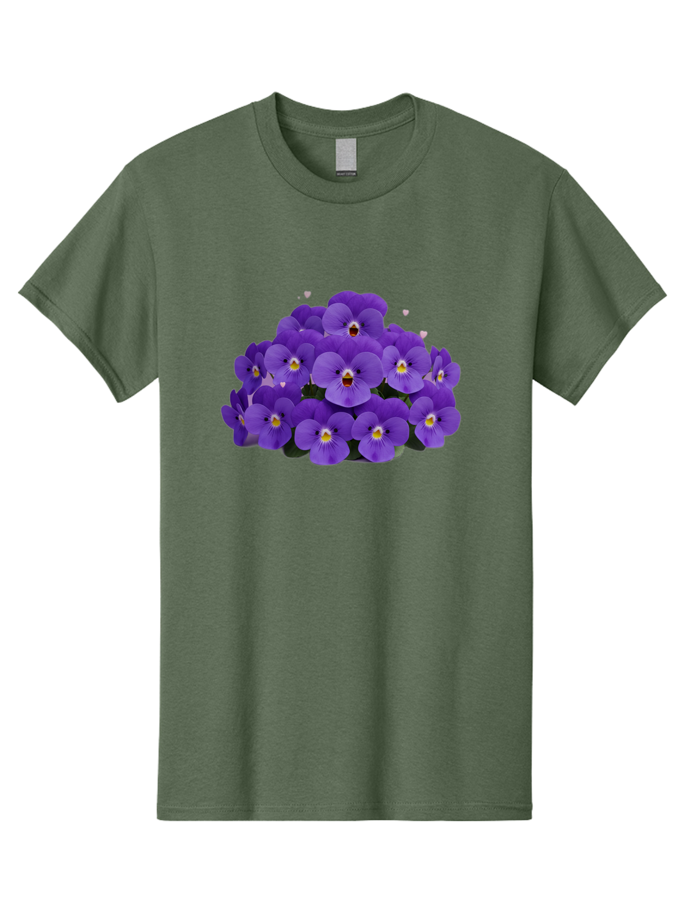 Purple-Pansies Men'S Graphic Tee, 100% Cotton, Comfortable Casual Summer Wear, Machine Washable, Purple Pansies, Floral Arrangement, Delicate Petals, Vibrant Colors, Yellow Centers, Dark Green Leaves, Heart-Shaped Leaves, Flower Bouquet, Bae245
