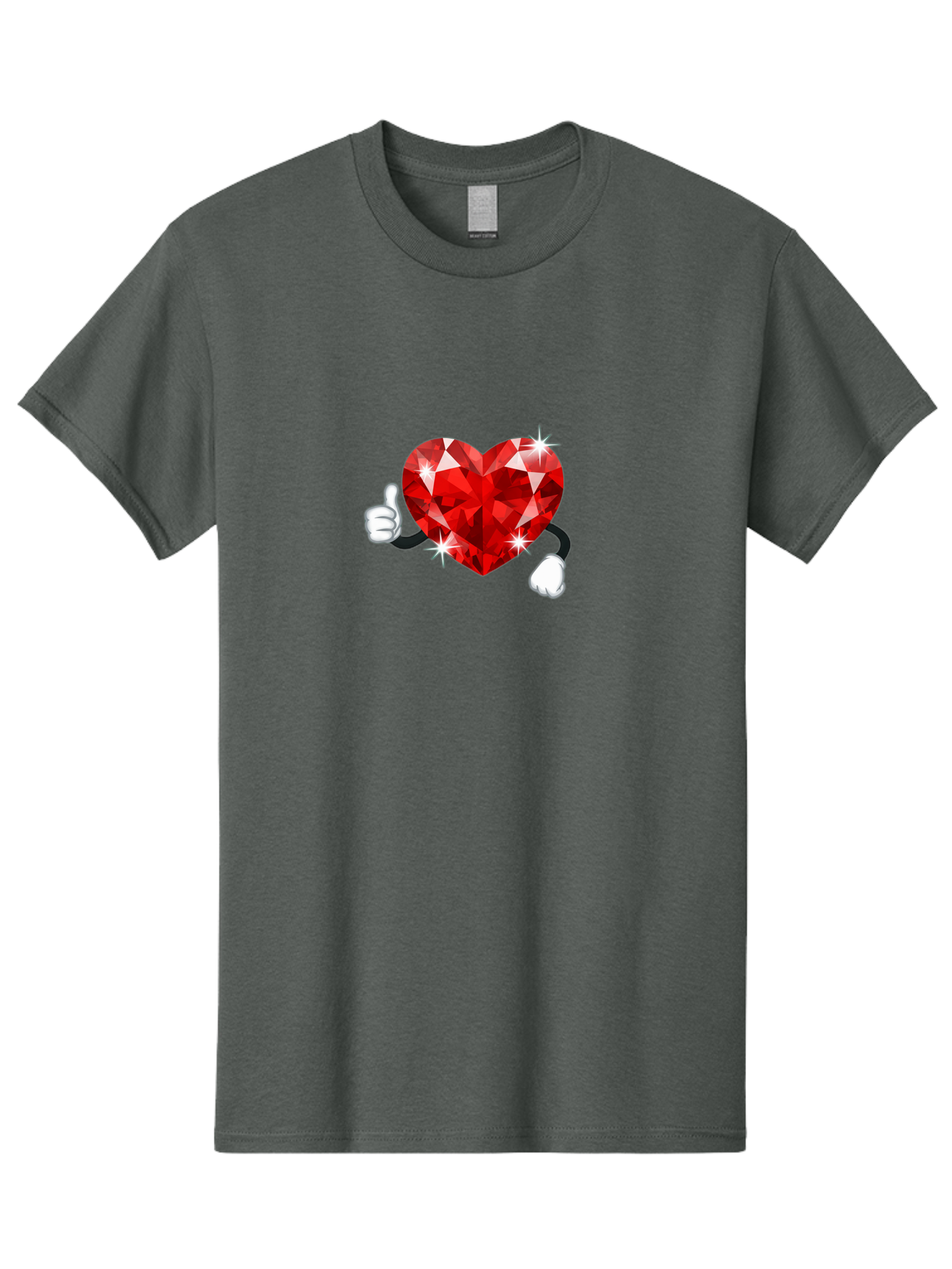 Red-Diamond-Heart Men'S Graphic Tee, 100% Cotton, Comfortable Casual Summer Wear, Machine Washable, Red Heart Gem, Thumbs Up, Sparkling Gemstone, Shiny Heart, Love Symbol, Valentine'S Day, Heart Shape, Gemstone Character, Sparkling Effect, Bae247