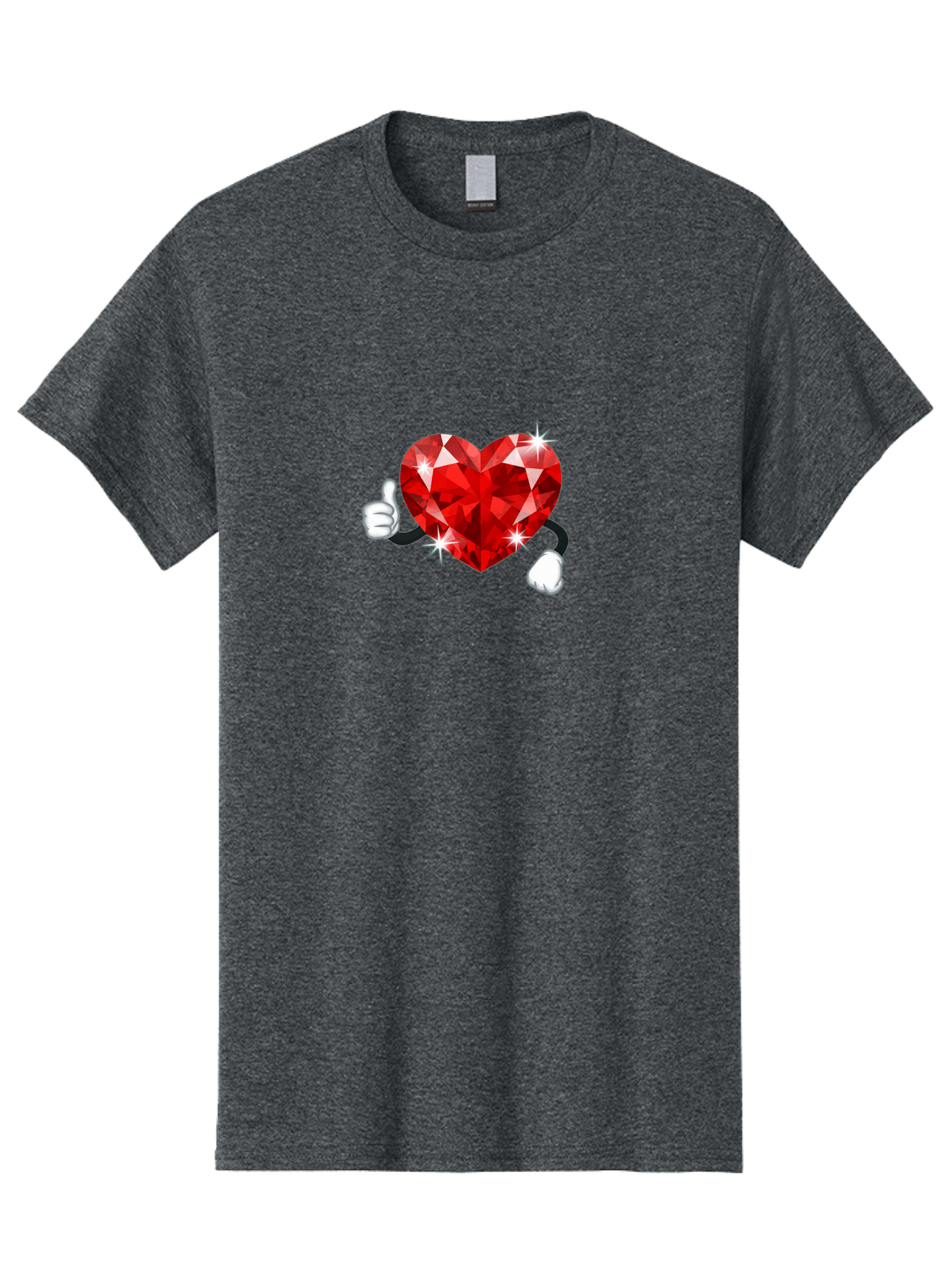Red-Diamond-Heart Men'S Graphic Tee, 100% Cotton, Comfortable Casual Summer Wear, Machine Washable, Red Heart Gem, Thumbs Up, Sparkling Gemstone, Shiny Heart, Love Symbol, Valentine'S Day, Heart Shape, Gemstone Character, Sparkling Effect, Bae247