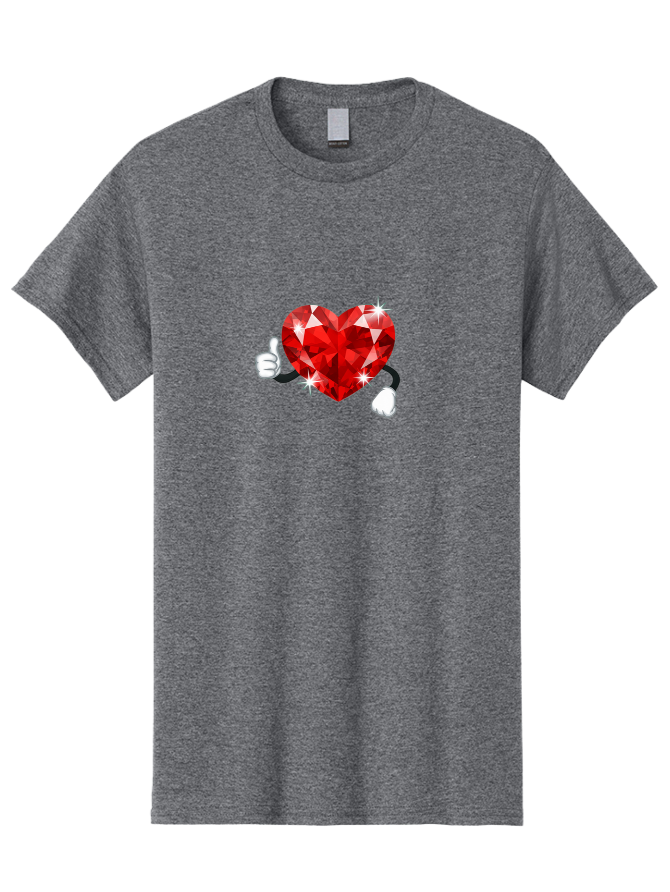 Red-Diamond-Heart Men'S Graphic Tee, 100% Cotton, Comfortable Casual Summer Wear, Machine Washable, Red Heart Gem, Thumbs Up, Sparkling Gemstone, Shiny Heart, Love Symbol, Valentine'S Day, Heart Shape, Gemstone Character, Sparkling Effect, Bae247