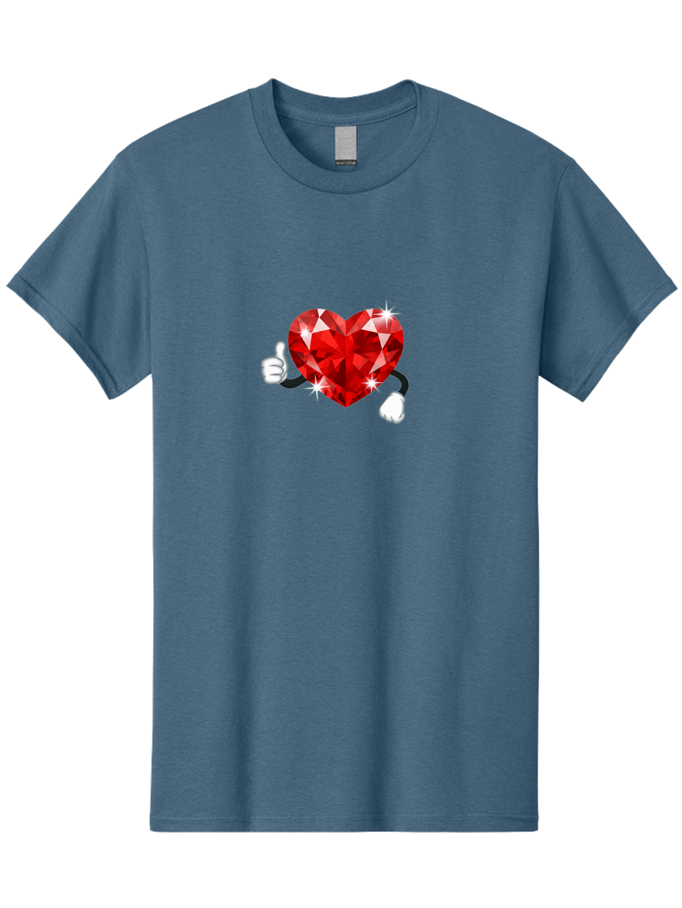 Red-Diamond-Heart Men'S Graphic Tee, 100% Cotton, Comfortable Casual Summer Wear, Machine Washable, Red Heart Gem, Thumbs Up, Sparkling Gemstone, Shiny Heart, Love Symbol, Valentine'S Day, Heart Shape, Gemstone Character, Sparkling Effect, Bae247