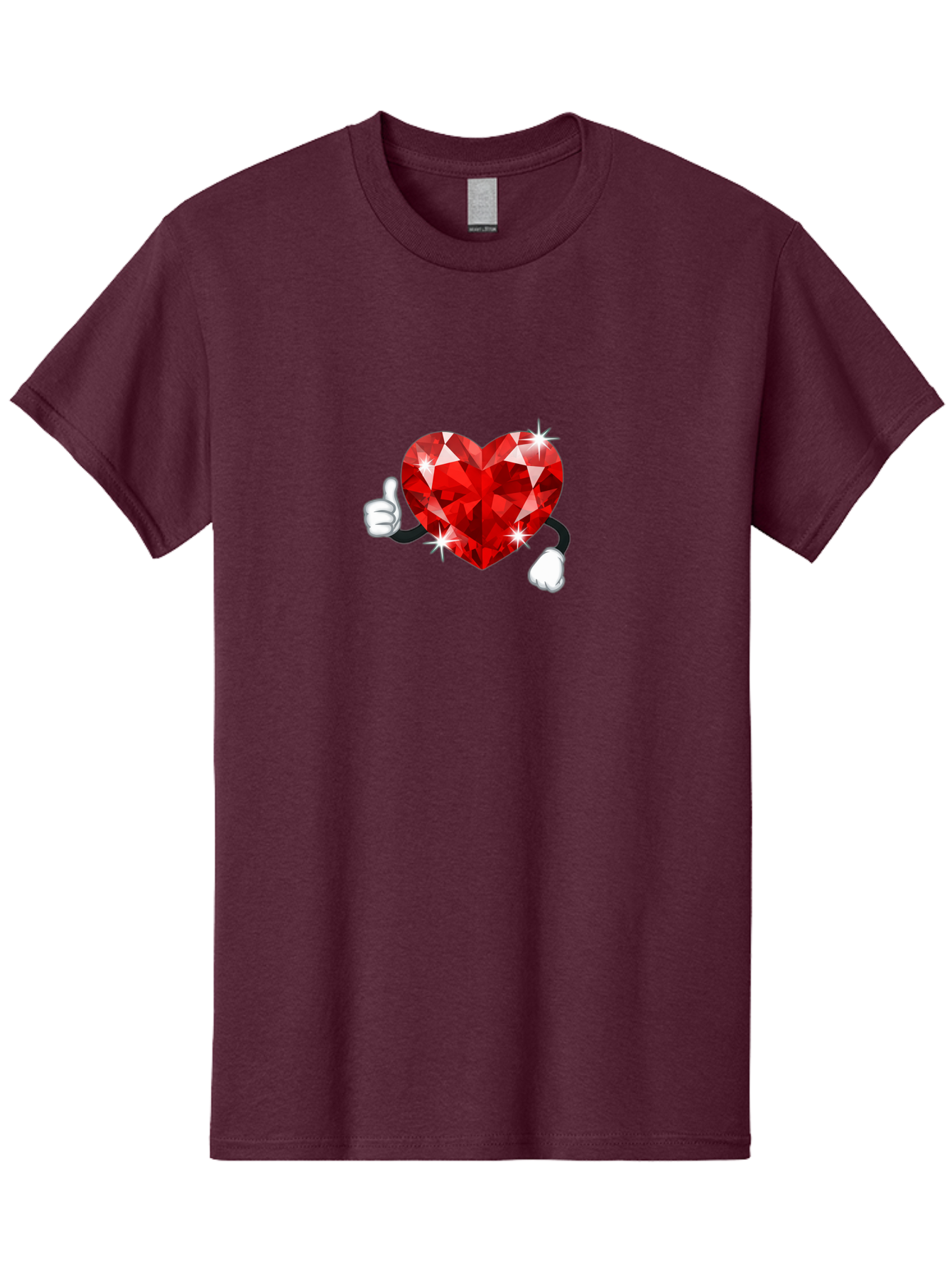 Red-Diamond-Heart Men'S Graphic Tee, 100% Cotton, Comfortable Casual Summer Wear, Machine Washable, Red Heart Gem, Thumbs Up, Sparkling Gemstone, Shiny Heart, Love Symbol, Valentine'S Day, Heart Shape, Gemstone Character, Sparkling Effect, Bae247