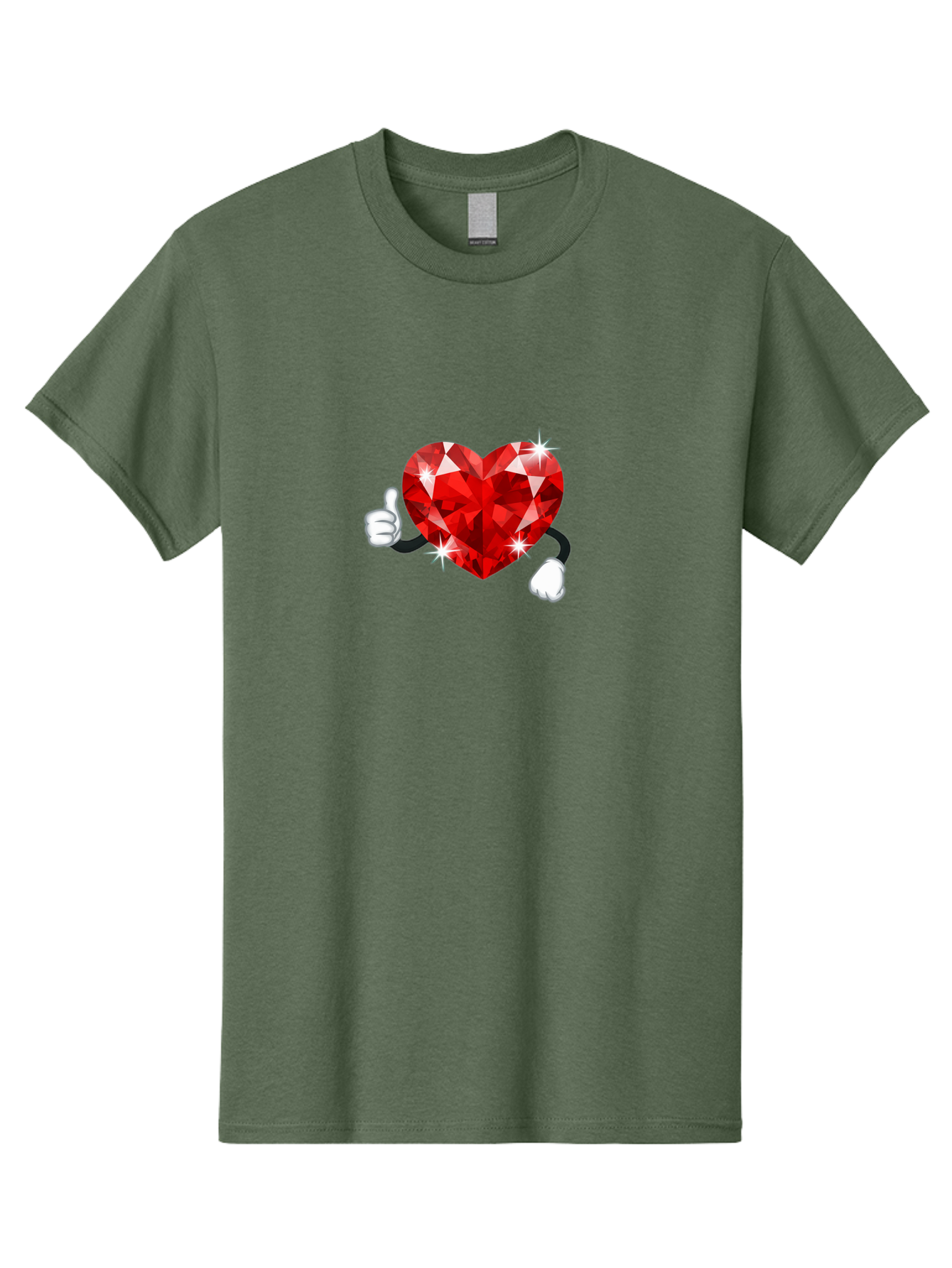 Red-Diamond-Heart Men'S Graphic Tee, 100% Cotton, Comfortable Casual Summer Wear, Machine Washable, Red Heart Gem, Thumbs Up, Sparkling Gemstone, Shiny Heart, Love Symbol, Valentine'S Day, Heart Shape, Gemstone Character, Sparkling Effect, Bae247