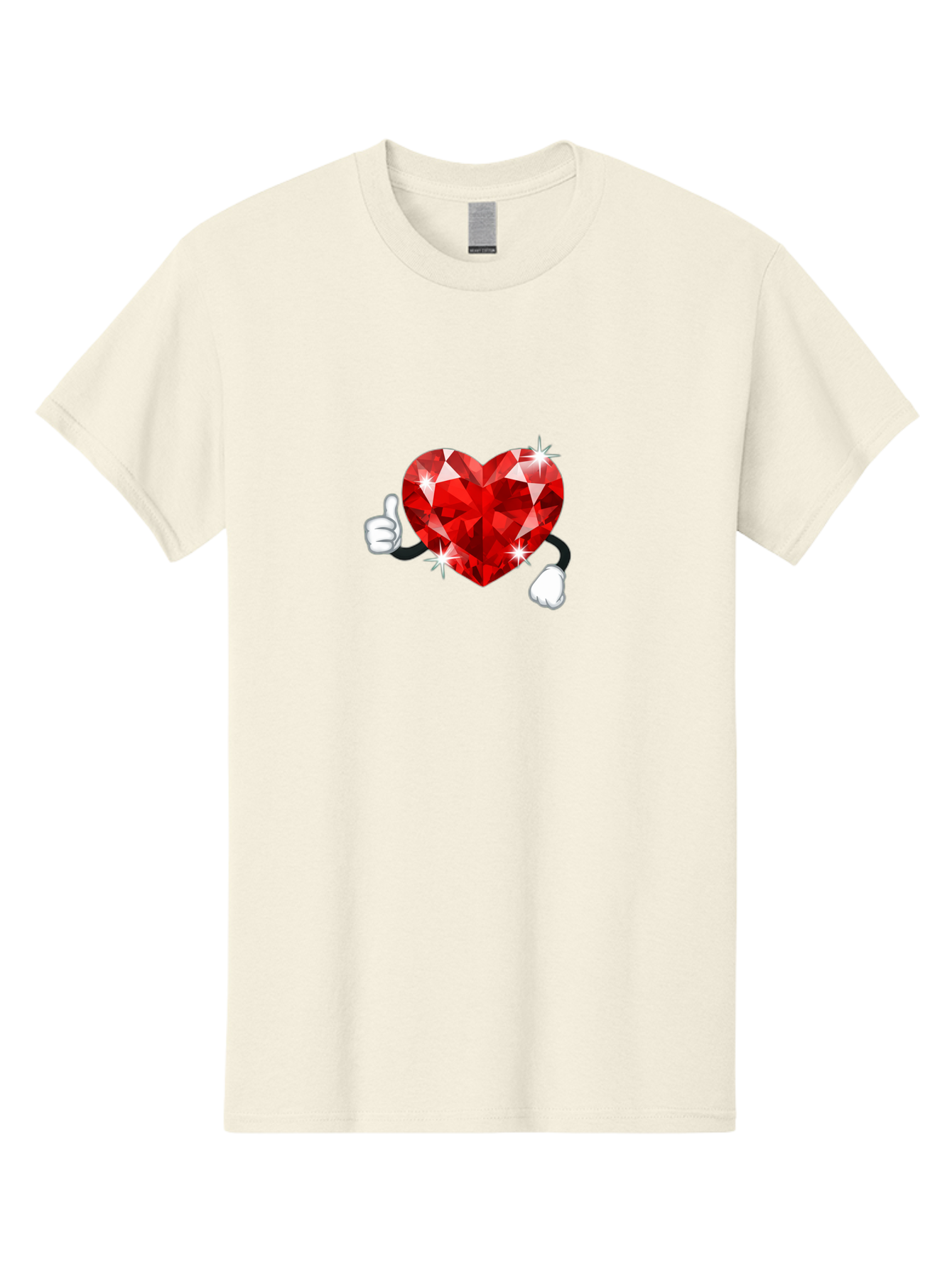 Red-Diamond-Heart Men'S Graphic Tee, 100% Cotton, Comfortable Casual Summer Wear, Machine Washable, Red Heart Gem, Thumbs Up, Sparkling Gemstone, Shiny Heart, Love Symbol, Valentine'S Day, Heart Shape, Gemstone Character, Sparkling Effect, Bae247