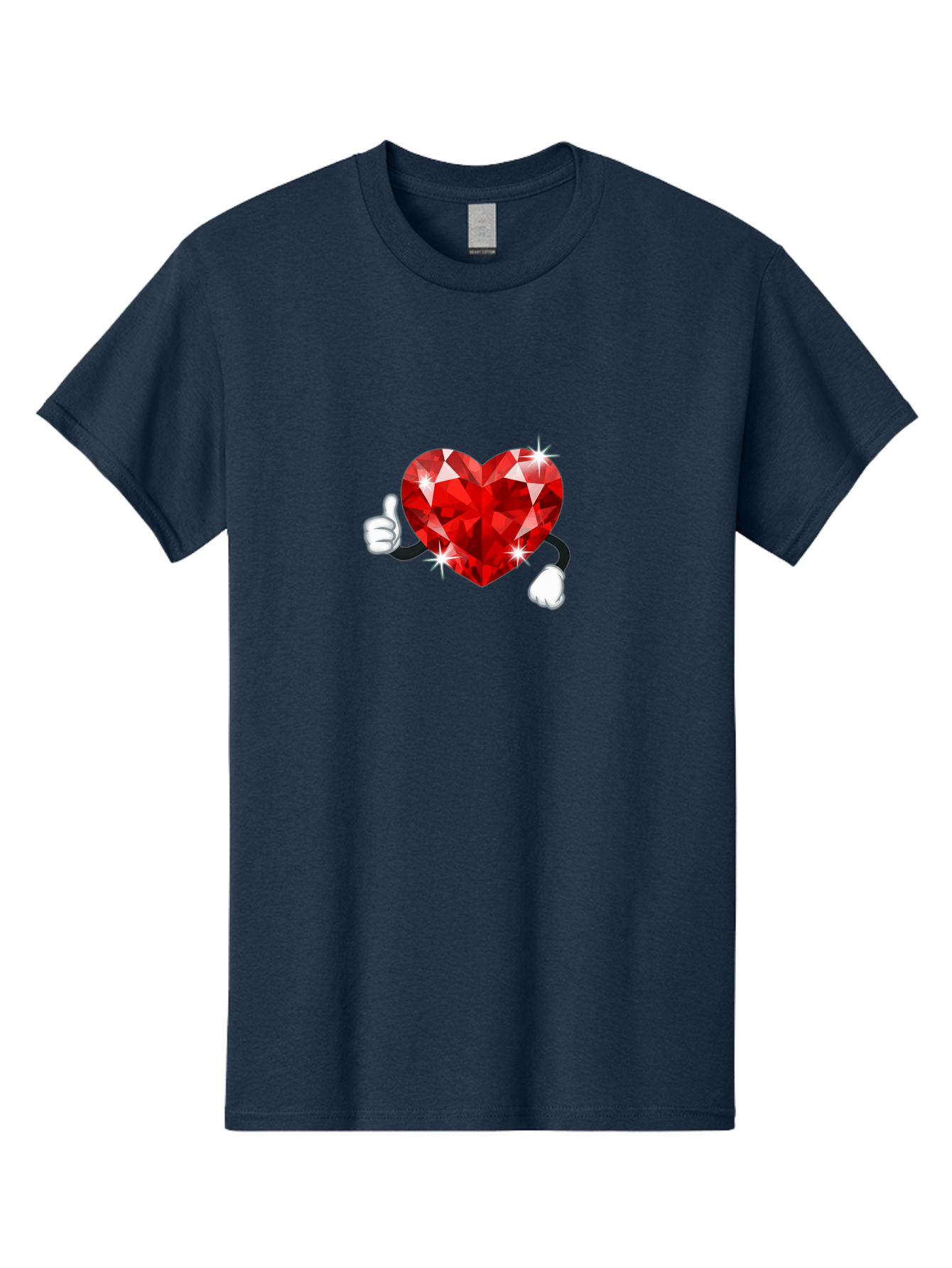 Red-Diamond-Heart Men'S Graphic Tee, 100% Cotton, Comfortable Casual Summer Wear, Machine Washable, Red Heart Gem, Thumbs Up, Sparkling Gemstone, Shiny Heart, Love Symbol, Valentine'S Day, Heart Shape, Gemstone Character, Sparkling Effect, Bae247