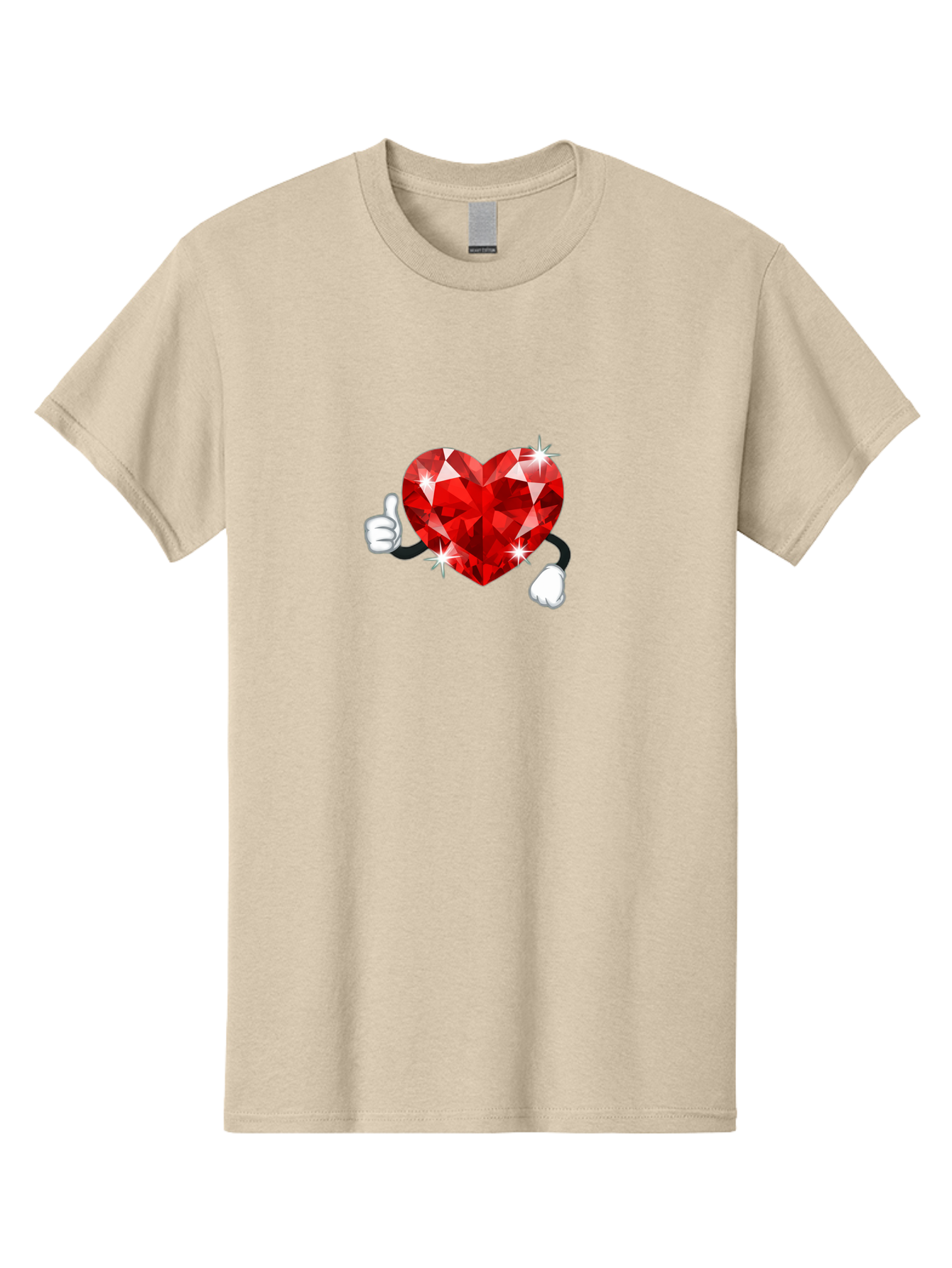 Red-Diamond-Heart Men'S Graphic Tee, 100% Cotton, Comfortable Casual Summer Wear, Machine Washable, Red Heart Gem, Thumbs Up, Sparkling Gemstone, Shiny Heart, Love Symbol, Valentine'S Day, Heart Shape, Gemstone Character, Sparkling Effect, Bae247