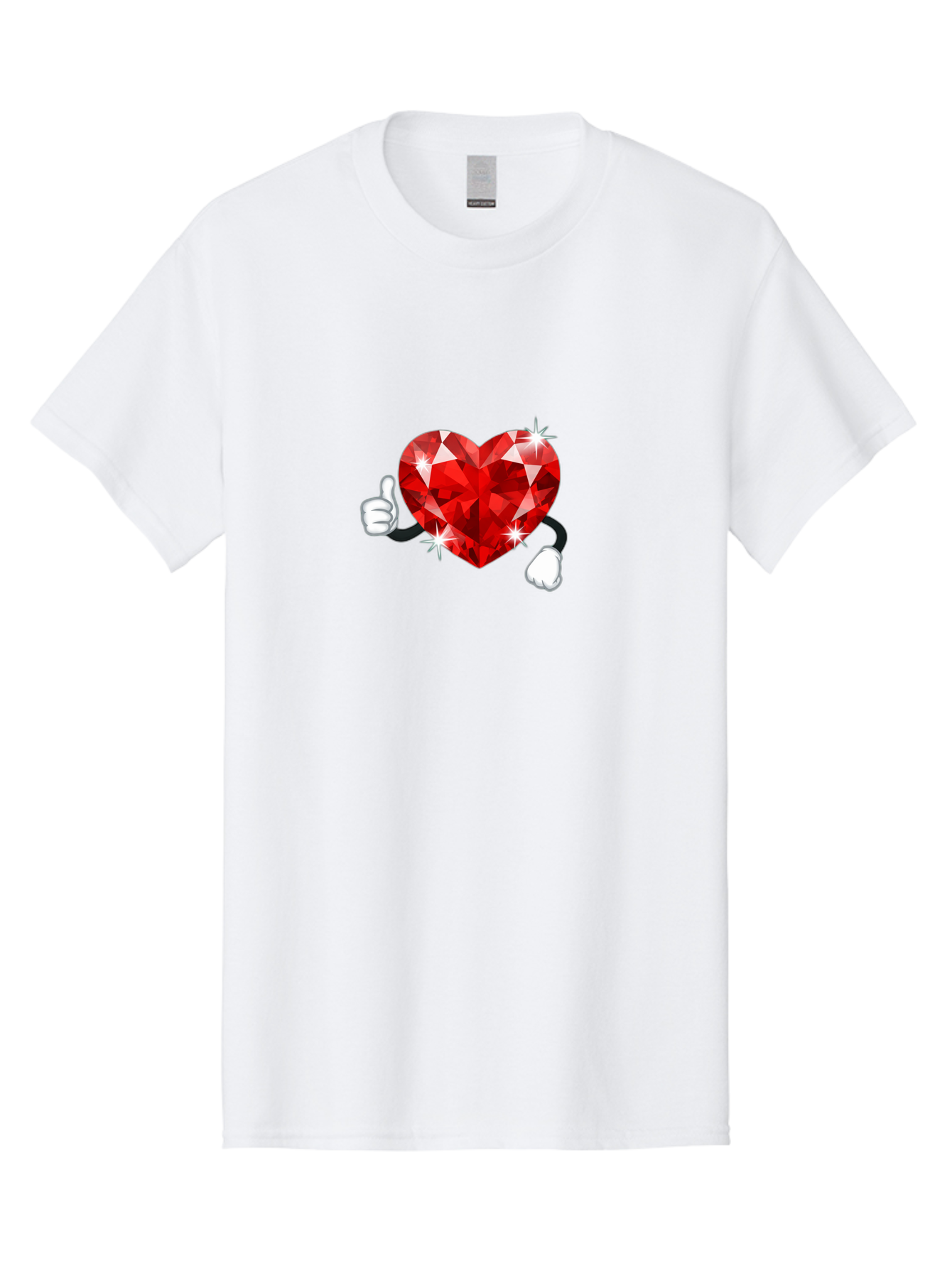 Red-Diamond-Heart Men'S Graphic Tee, 100% Cotton, Comfortable Casual Summer Wear, Machine Washable, Red Heart Gem, Thumbs Up, Sparkling Gemstone, Shiny Heart, Love Symbol, Valentine'S Day, Heart Shape, Gemstone Character, Sparkling Effect, Bae247