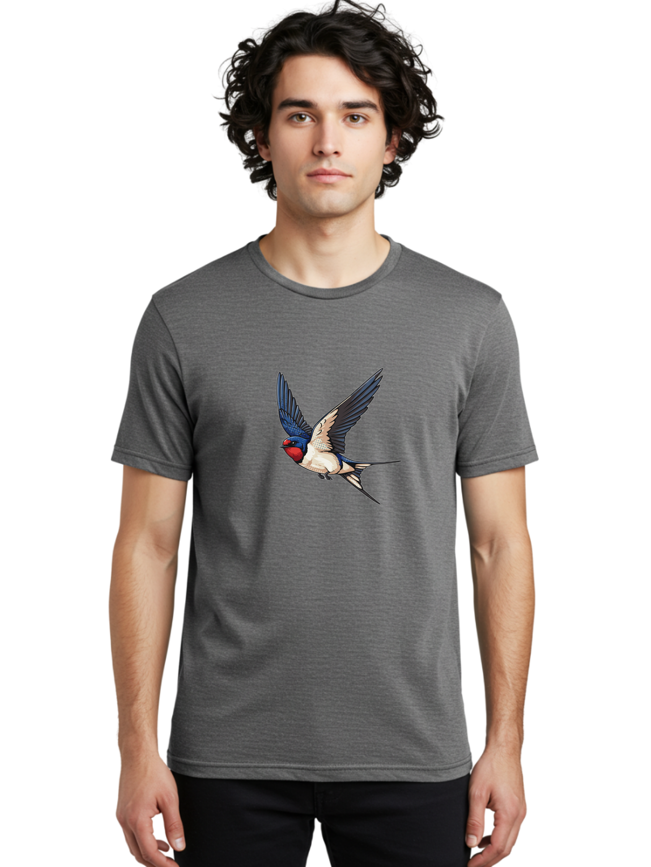 Red-Faced-Swallow Men'S Graphic Tee, 100% Cotton, Comfortable Casual Summer Wear, Machine Washable, Swallow In Flight, Bird Species, Wingspan, Feather Details, Red Face, Blue Wings, White Belly, Dynamic Pose, Wildlife Illustration, Avian Art Bae248
