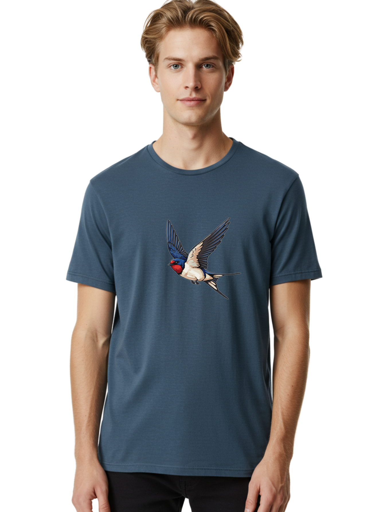 Red-Faced-Swallow Men'S Graphic Tee, 100% Cotton, Comfortable Casual Summer Wear, Machine Washable, Swallow In Flight, Bird Species, Wingspan, Feather Details, Red Face, Blue Wings, White Belly, Dynamic Pose, Wildlife Illustration, Avian Art Bae248