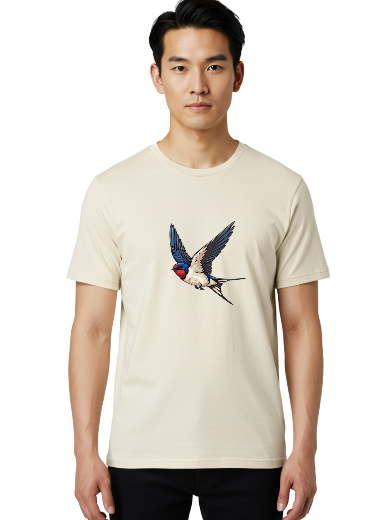 Red-Faced-Swallow Men'S Graphic Tee, 100% Cotton, Comfortable Casual Summer Wear, Machine Washable, Swallow In Flight, Bird Species, Wingspan, Feather Details, Red Face, Blue Wings, White Belly, Dynamic Pose, Wildlife Illustration, Avian Art Bae248