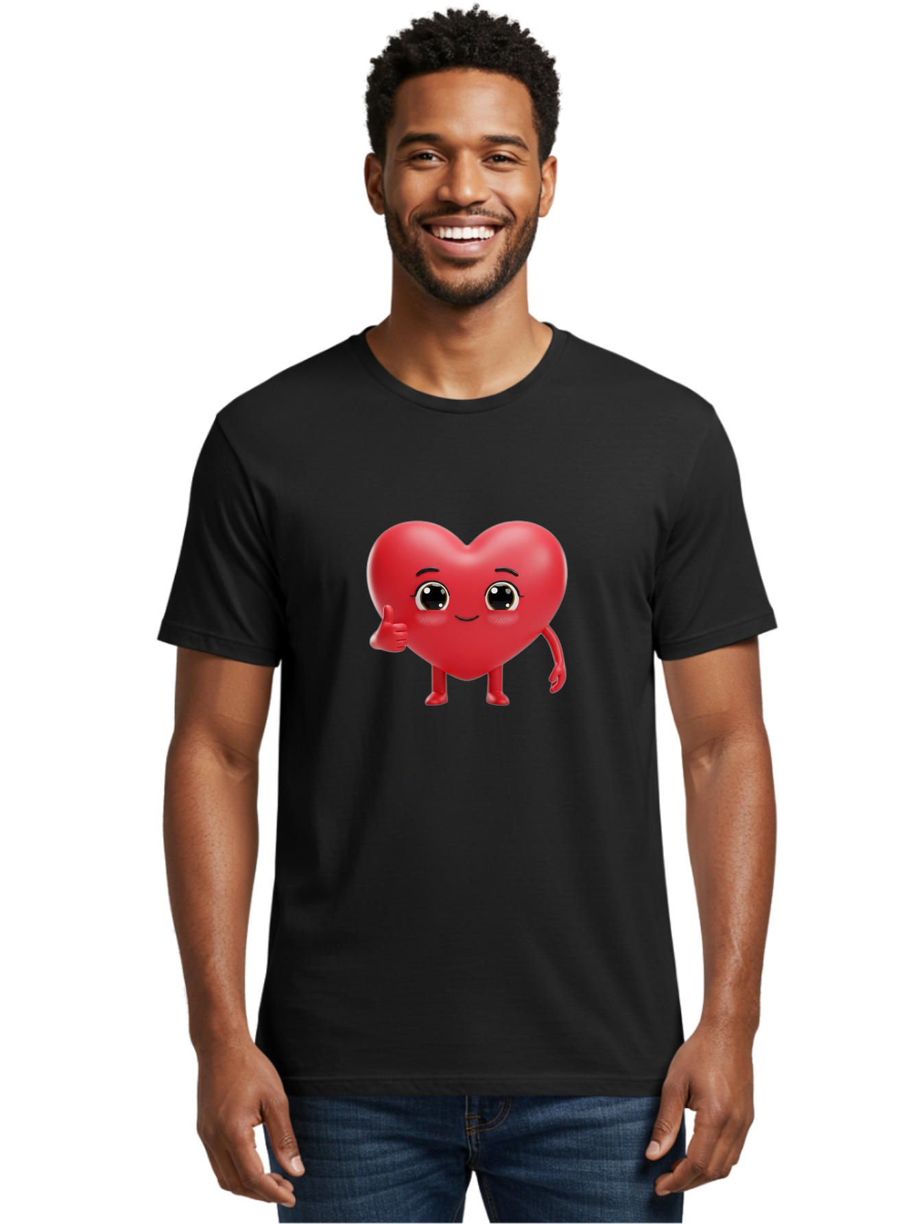 Red-Heart-Character-1 Men'S Graphic Tee, 100% Cotton, Comfortable Casual Summer Wear, Machine Washable, Cartoon Heart, Smiling Face, Thumbs Up, Cute Character, Heart Emoji, Love Symbol, Friendly Icon, Digital Illustration, 3D Rendering, Bae249