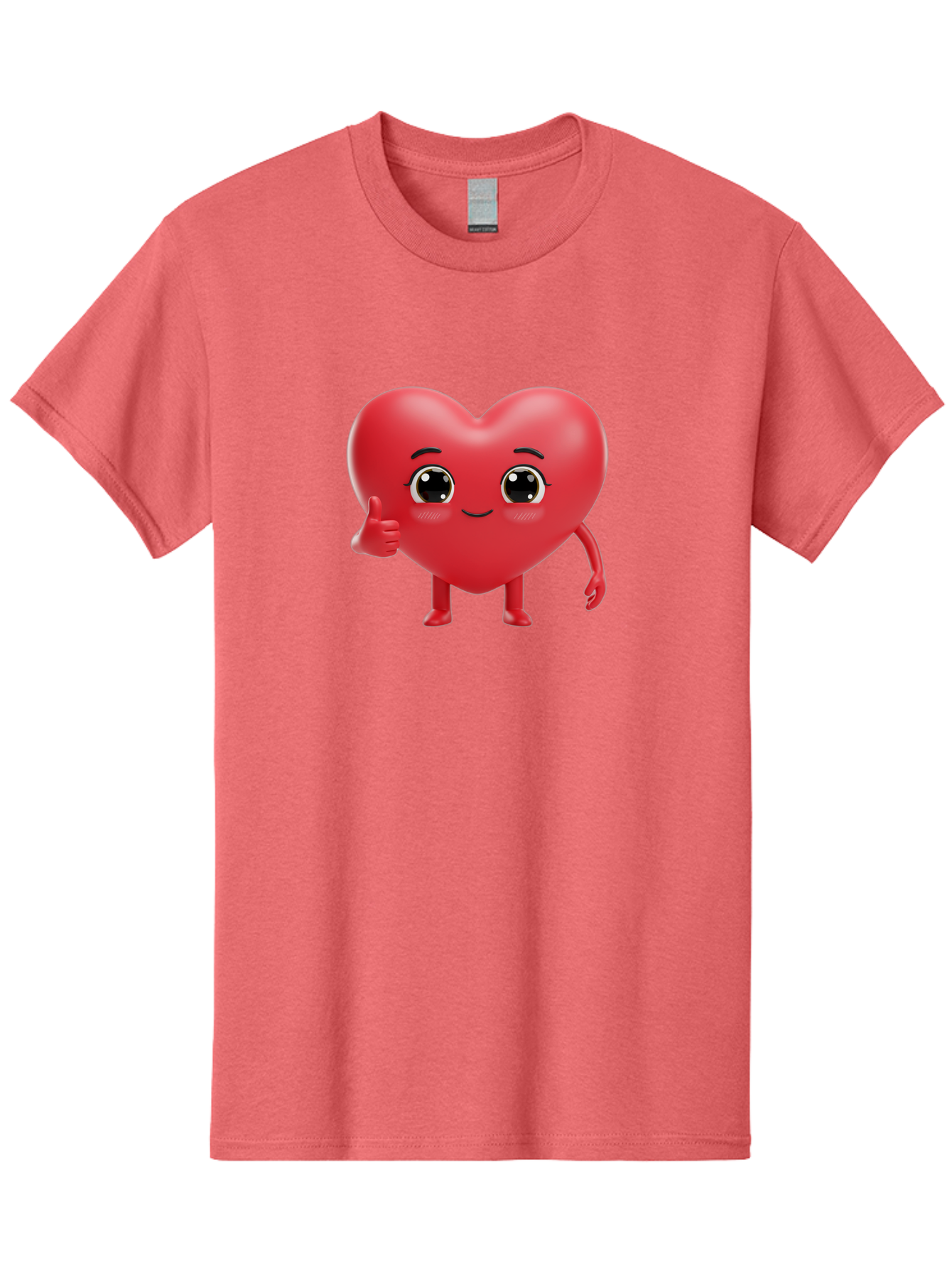 Red-Heart-Character-1 Men'S Graphic Tee, 100% Cotton, Comfortable Casual Summer Wear, Machine Washable, Cartoon Heart, Smiling Face, Thumbs Up, Cute Character, Heart Emoji, Love Symbol, Friendly Icon, Digital Illustration, 3D Rendering, Bae249