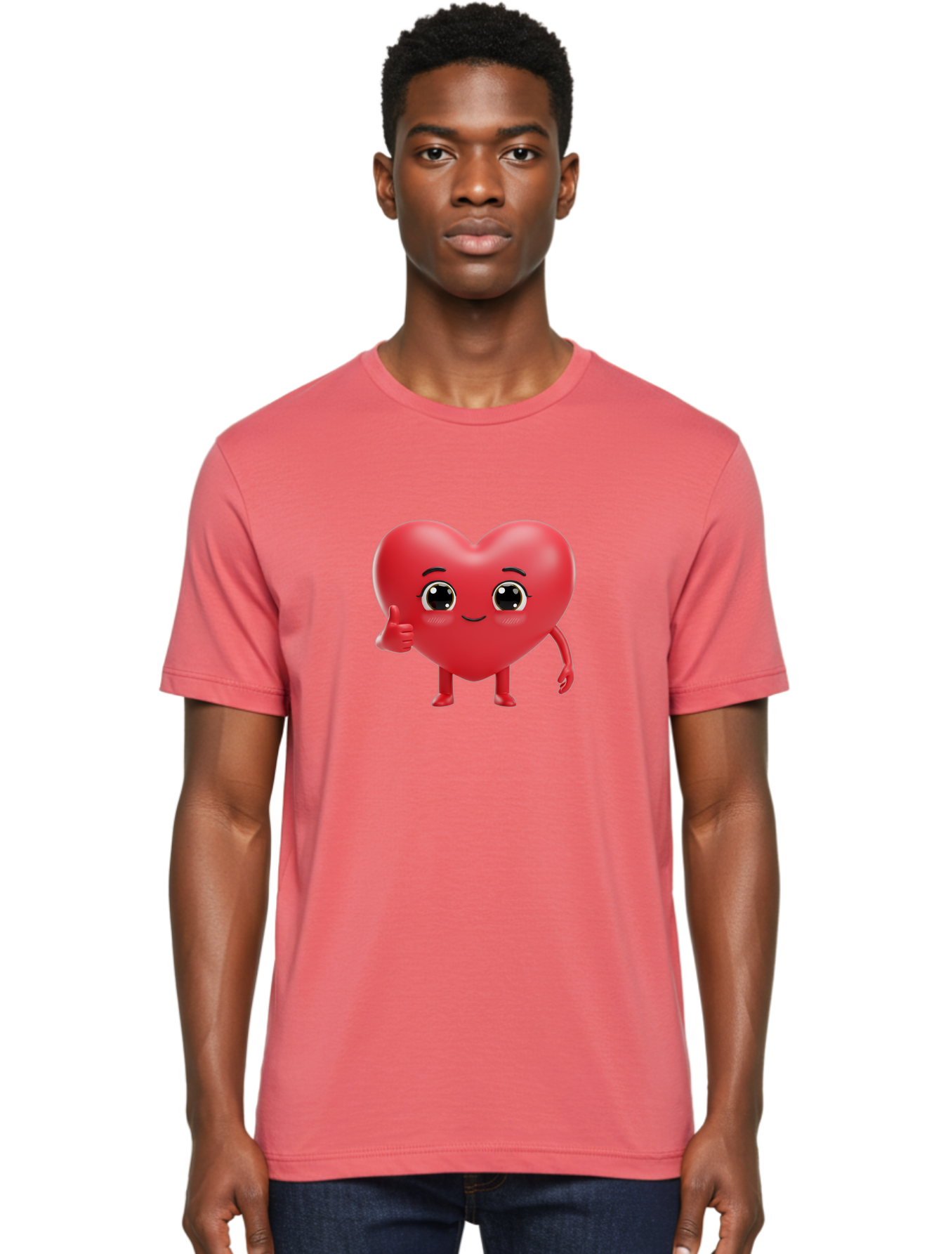 Red-Heart-Character-1 Men'S Graphic Tee, 100% Cotton, Comfortable Casual Summer Wear, Machine Washable, Cartoon Heart, Smiling Face, Thumbs Up, Cute Character, Heart Emoji, Love Symbol, Friendly Icon, Digital Illustration, 3D Rendering, Bae249