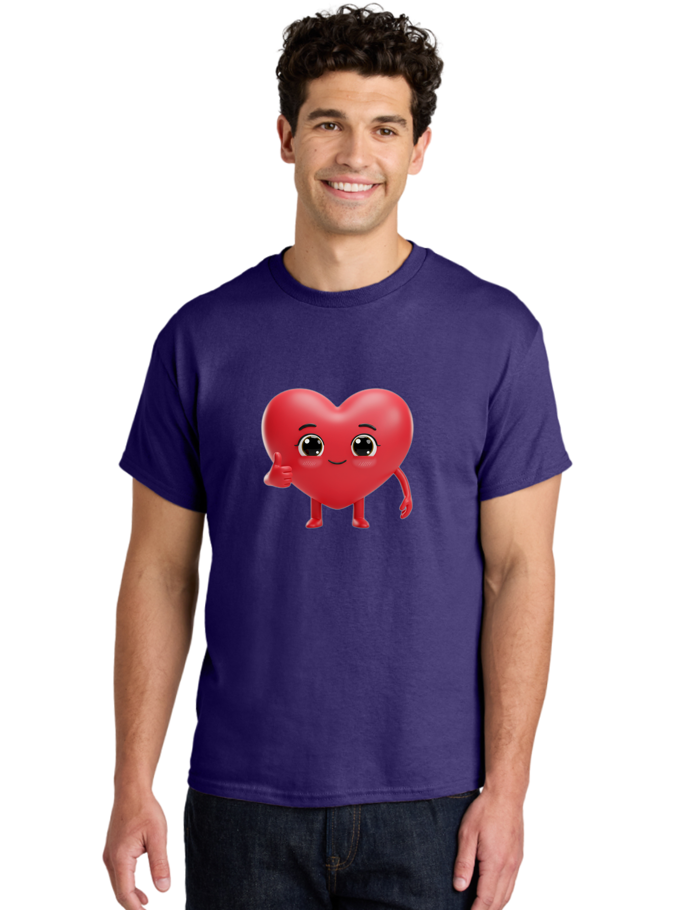 Red-Heart-Character-1 Men'S Graphic Tee, 100% Cotton, Comfortable Casual Summer Wear, Machine Washable, Cartoon Heart, Smiling Face, Thumbs Up, Cute Character, Heart Emoji, Love Symbol, Friendly Icon, Digital Illustration, 3D Rendering, Bae249