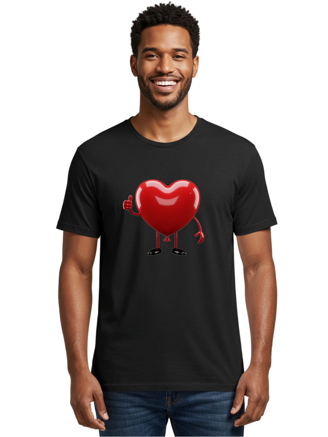 Red-Heart-Character-2 Men'S Graphic Tee, 100% Cotton, Comfortable Casual Summer Wear, Machine Washable, Heart Character With Thumbs Up, Red Heart, Love Symbol, Cartoon Heart, Happiness, Heart Shape, Love Icon, Positive Gesture, Bae250