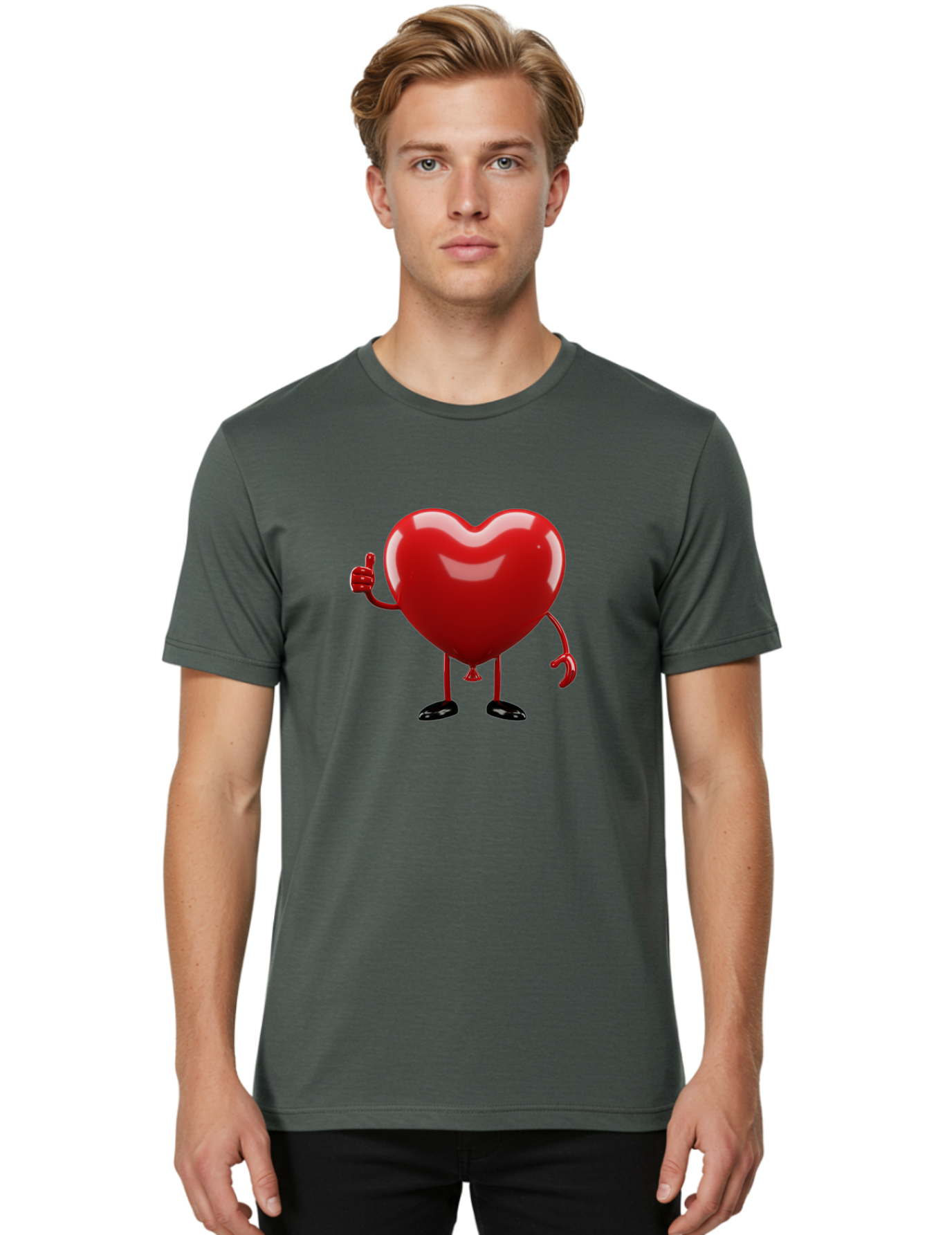 Red-Heart-Character-2 Men'S Graphic Tee, 100% Cotton, Comfortable Casual Summer Wear, Machine Washable, Heart Character With Thumbs Up, Red Heart, Love Symbol, Cartoon Heart, Happiness, Heart Shape, Love Icon, Positive Gesture, Bae250